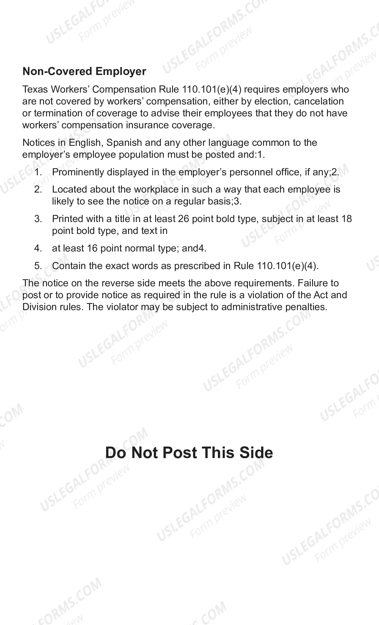 Preview Notice to Employees Concerning Workers' Compensation in Texas
