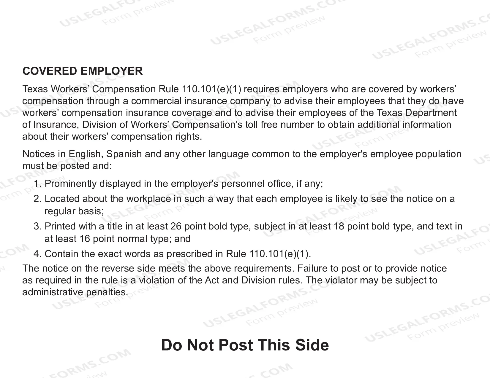 Preview Notice To Employees Concerning Workers Compensation In Texas (Notice 6)