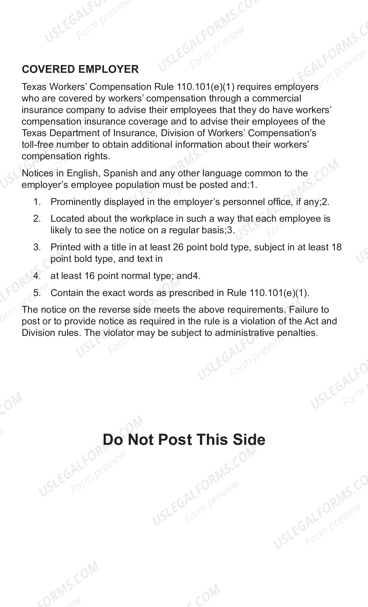Preview Notice to Employees Concerning Workers' Compensation in Texas