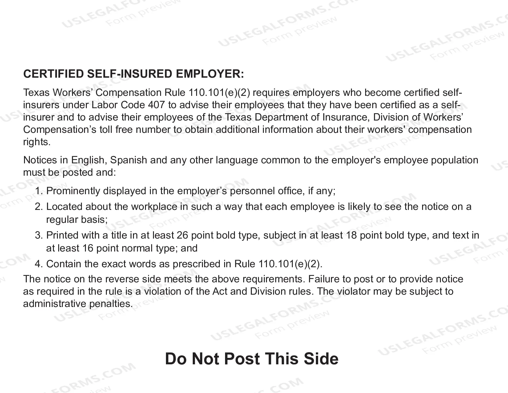 Preview Notice to Employees Concerning Workers' Compensation in Texas