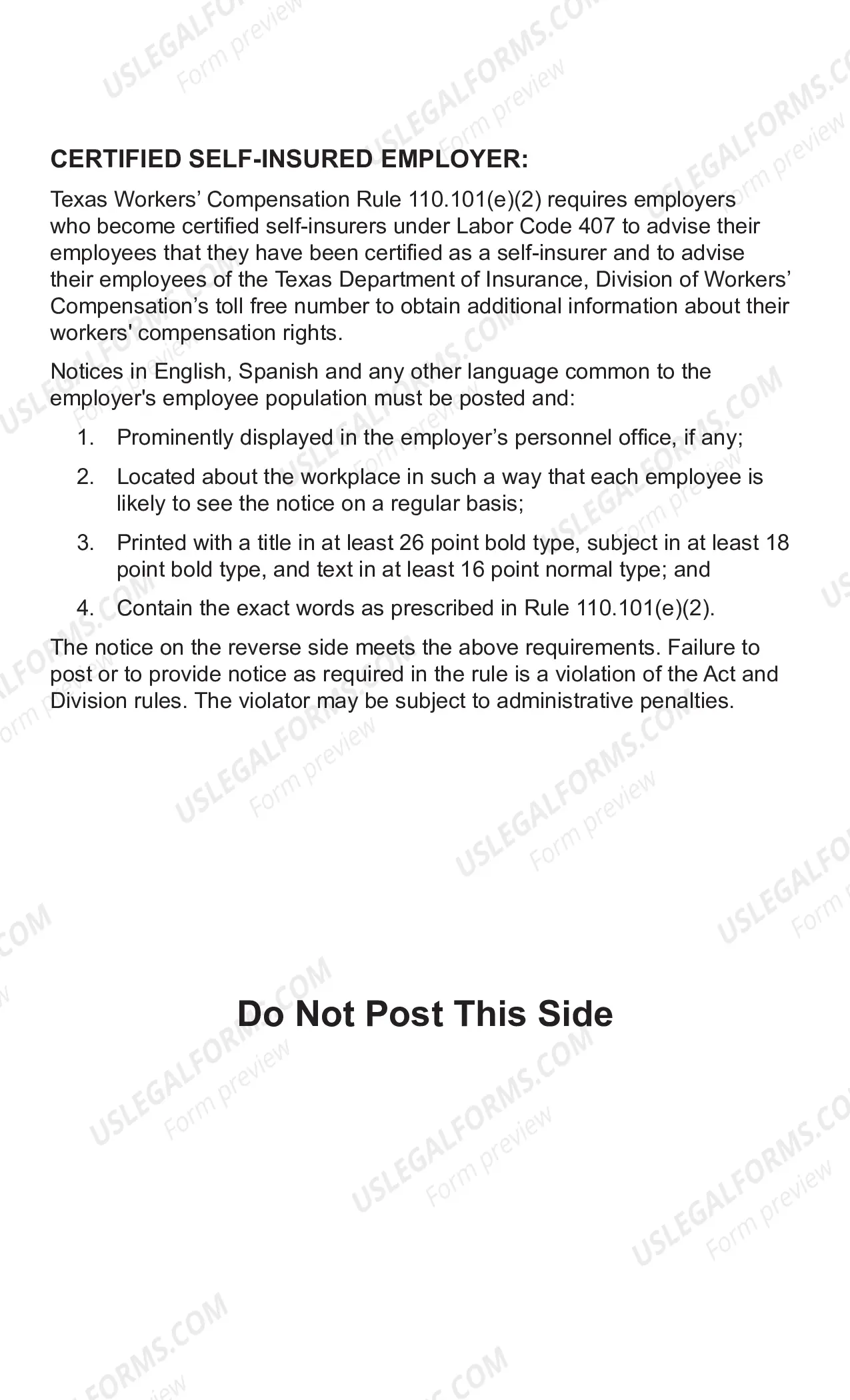 Preview Notice to Employees Concerning Workers' Compensation in Texas
