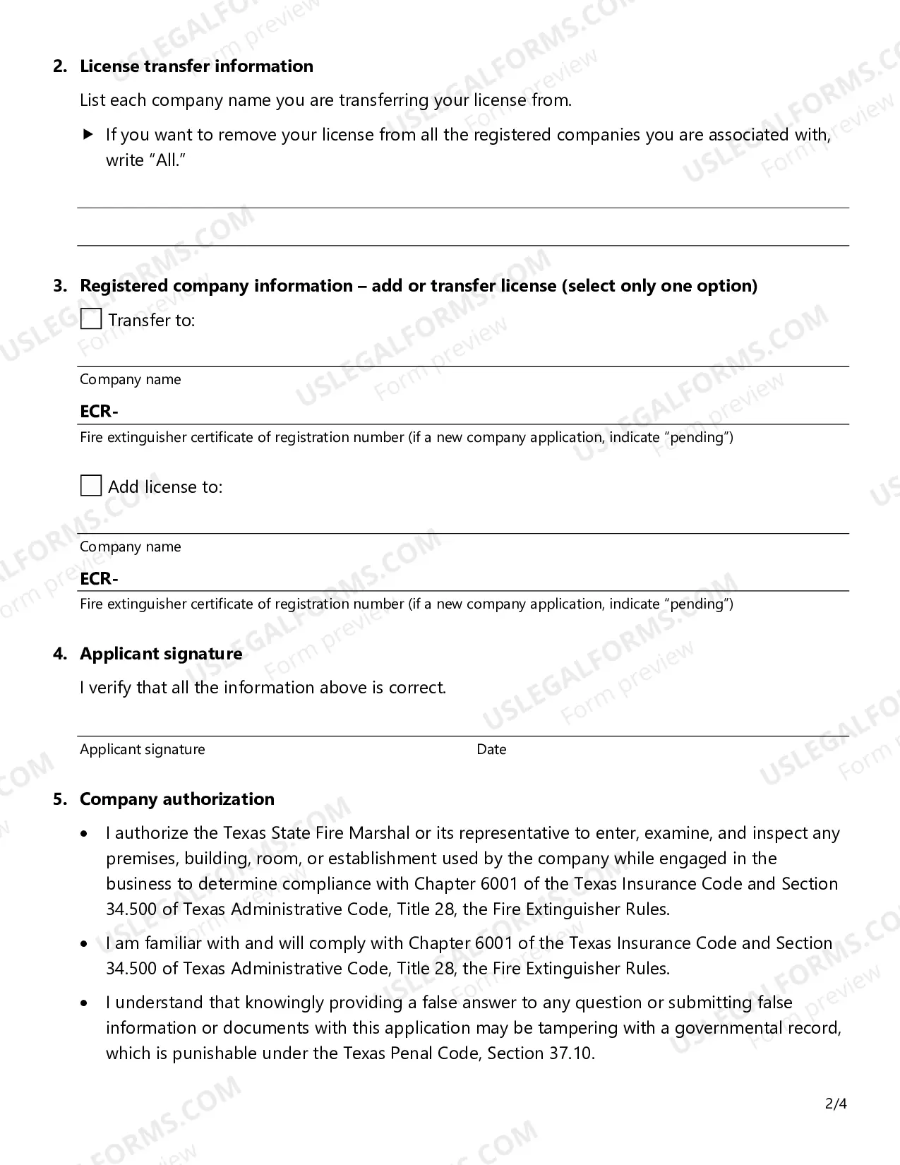 Preview Fire Extinguisher Employee License Revision Application