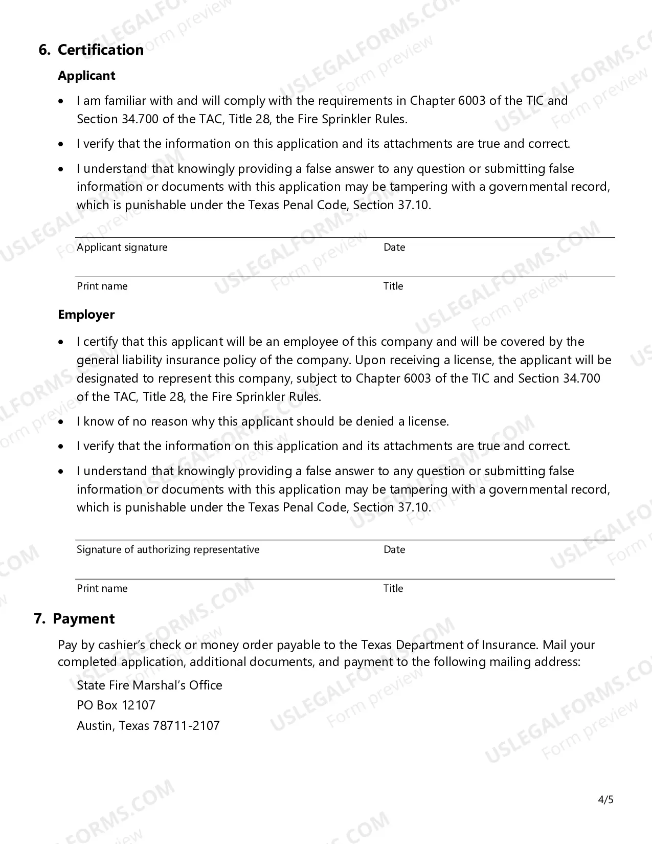 Preview Fire Sprinkler Responsible Managing Employee (RME) License Application