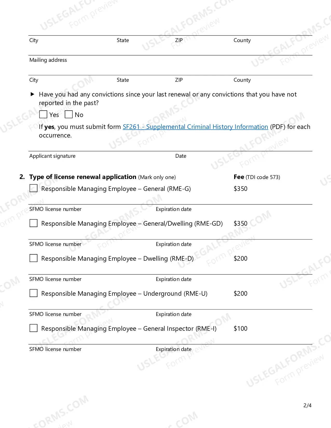 Preview Renewal Application - Fire Sprinkler Responsible Managing Employee