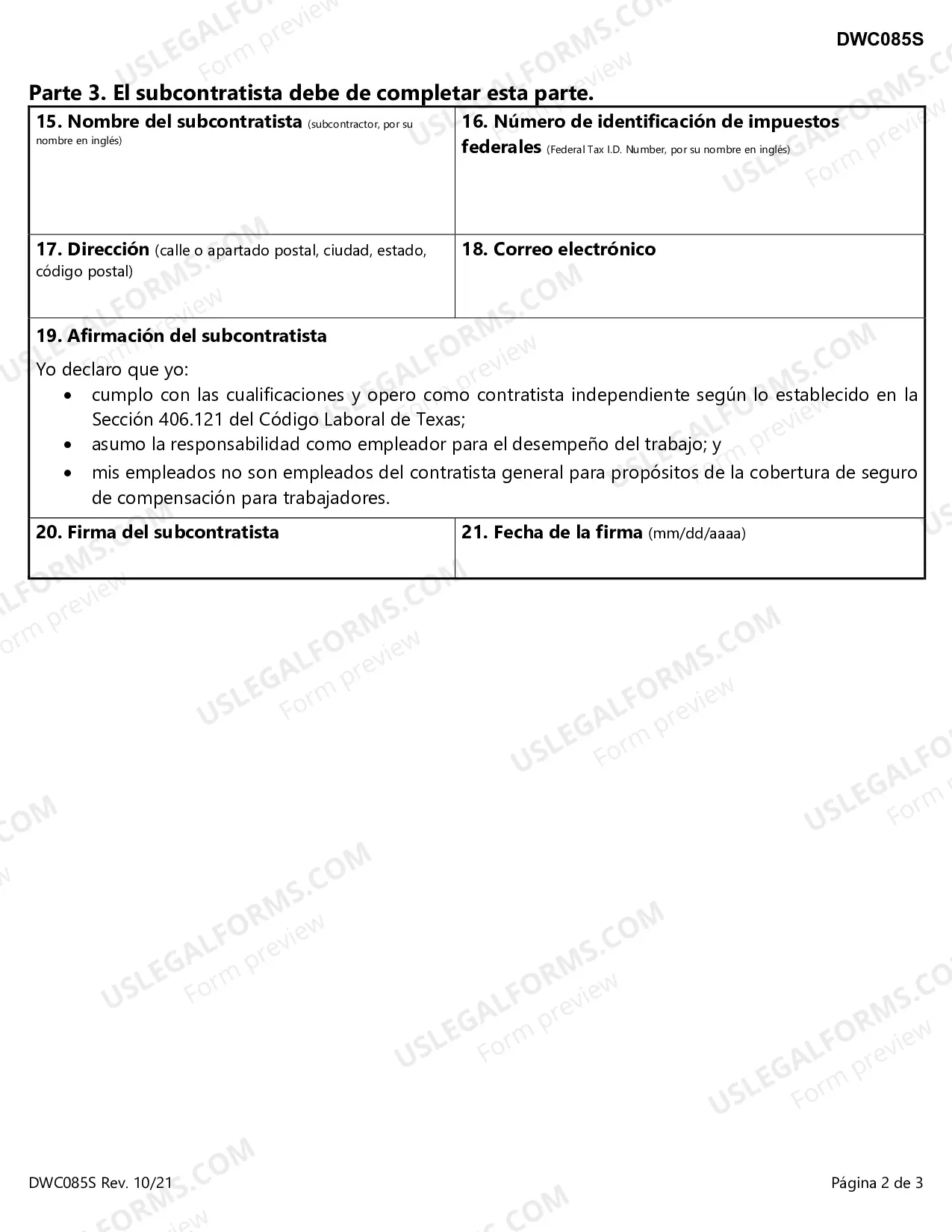 Preview Acuerdo Entre el Contratista General y el Sub Contratista Para Establecer una Relacion Independiente