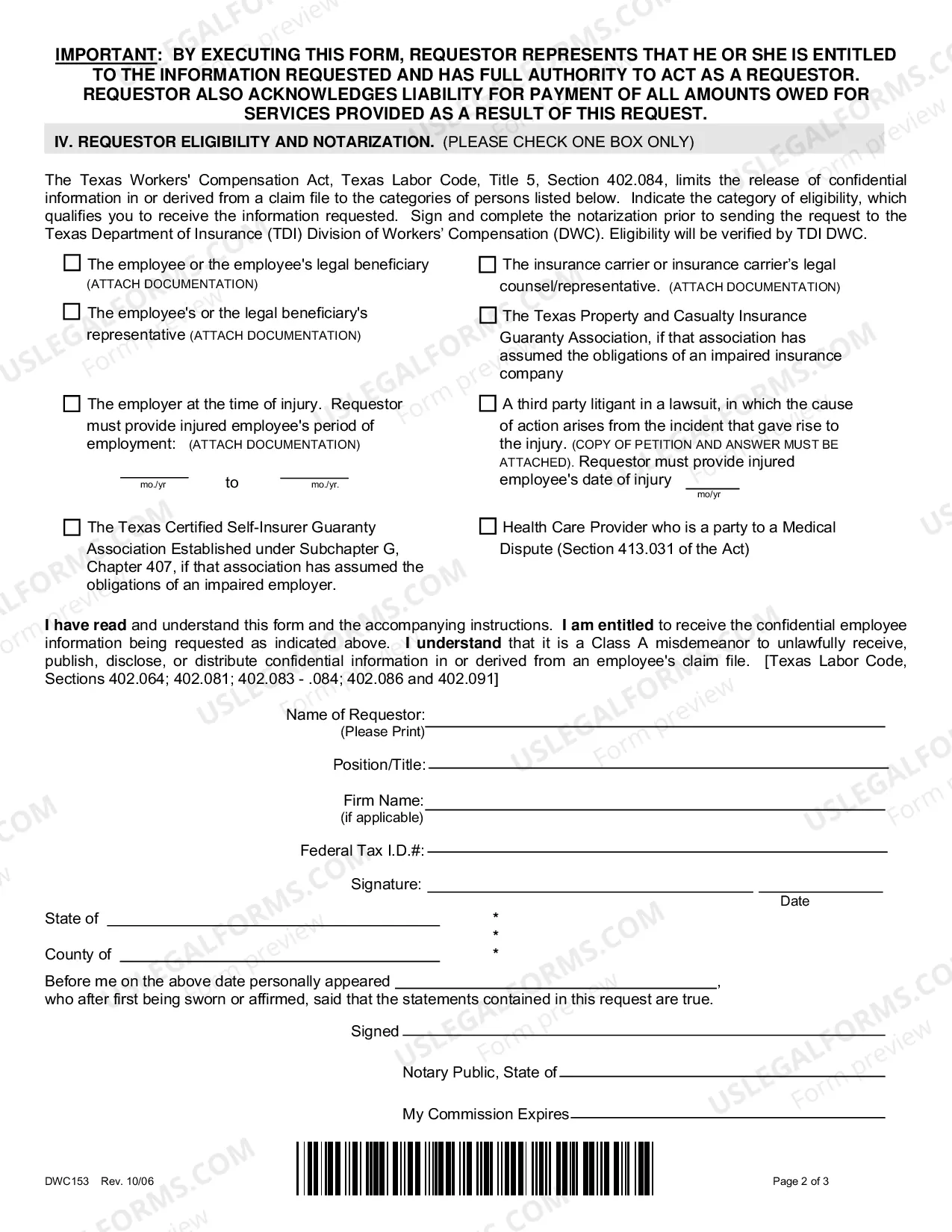 Preview Request For Copies of Confidential Claimant Information