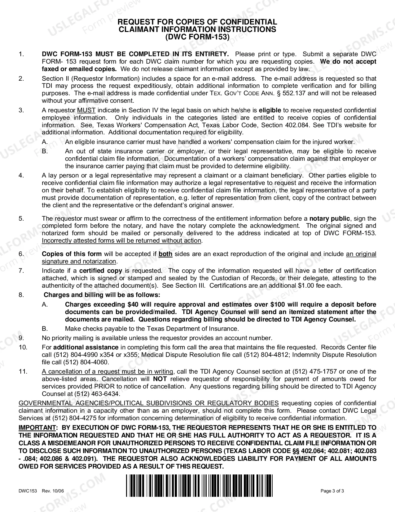 Preview Request For Copies of Confidential Claimant Information