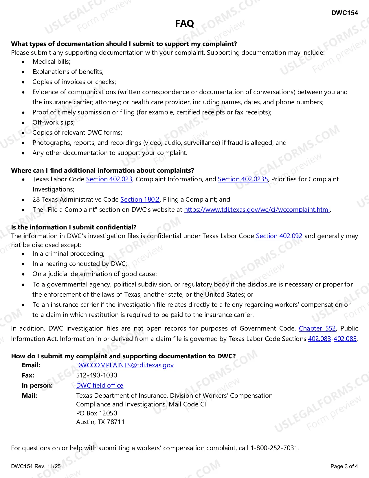 Preview Workers' Compensation Complaint Form