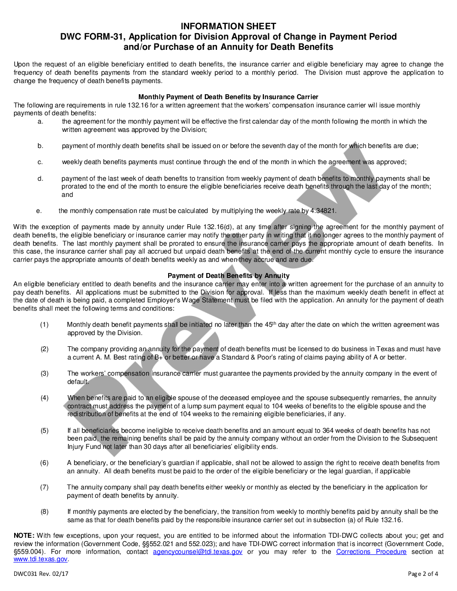 page 1 Application For Commission for change in payment periods for Workers' Compensation preview