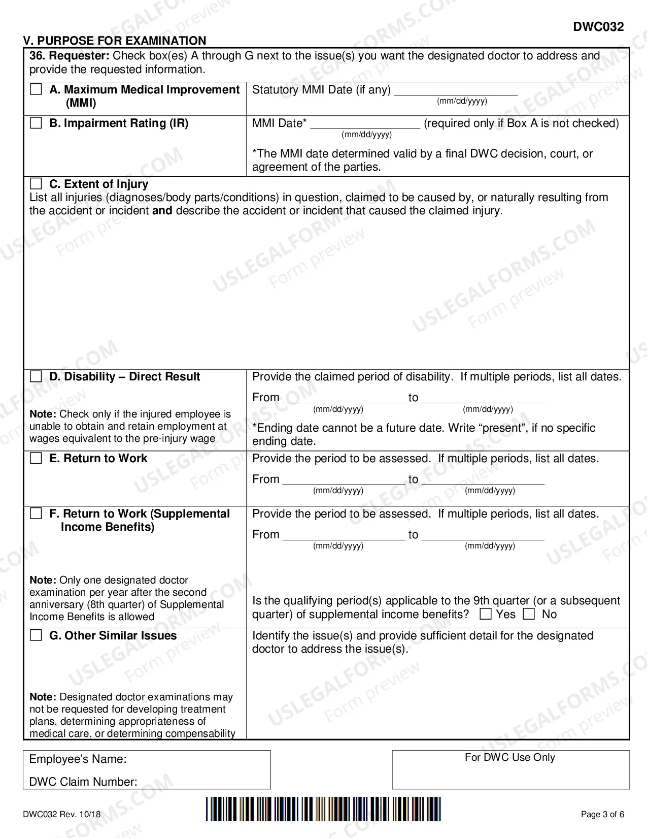 Preview Request for Designated Doctor Examination