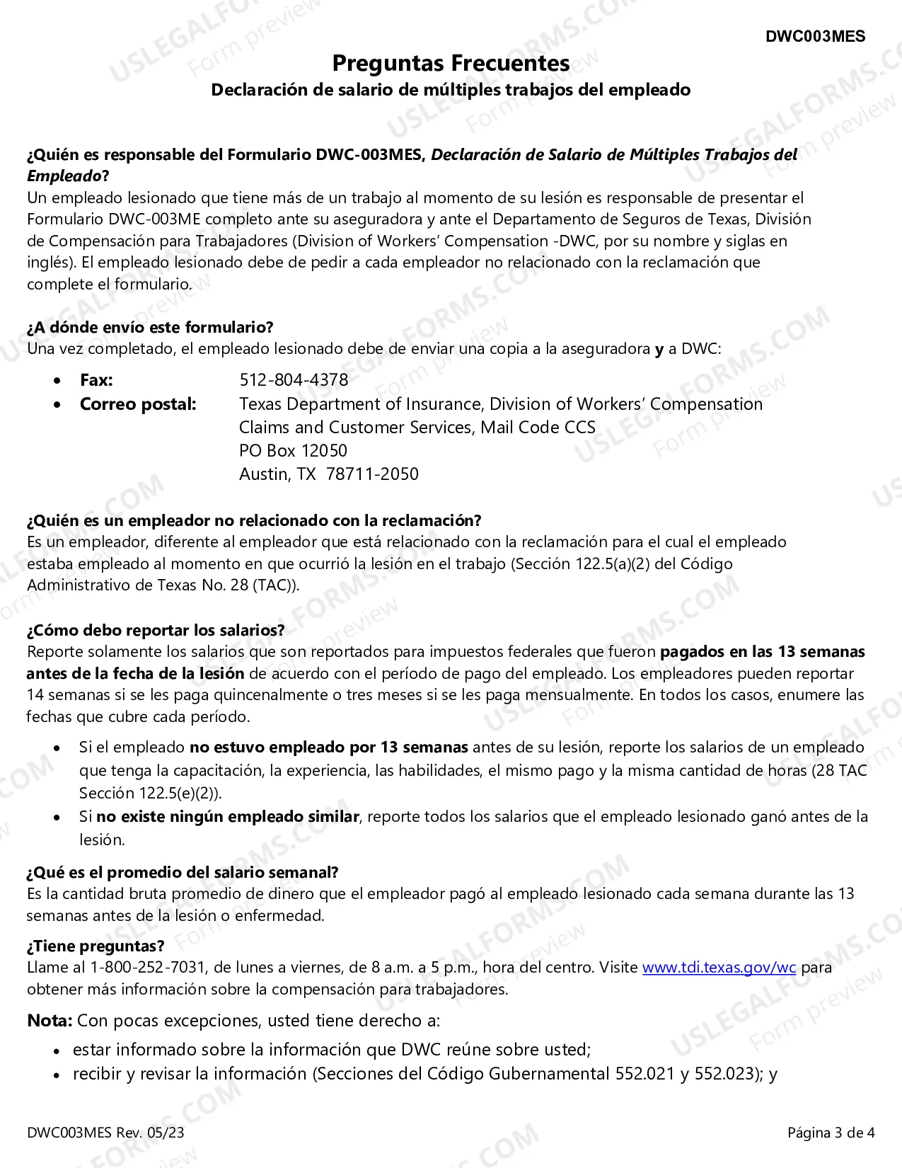 Preview Employees Multiple Employment Wage Statement (Spanish)