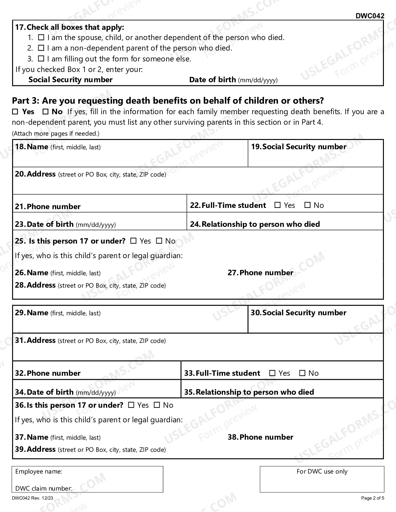 Preview Beneficiary Claim For Death Benefits