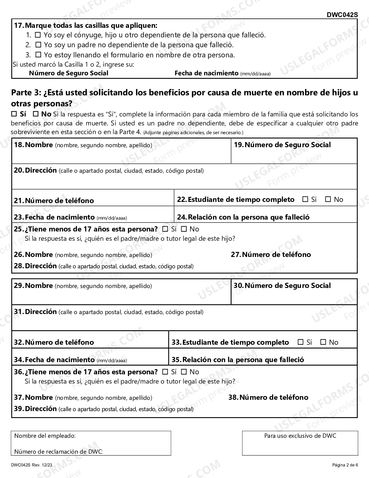 Preview Reclamacion para Obtener Beneficios de Compensacion para Trabajadores por Causa de Muerte