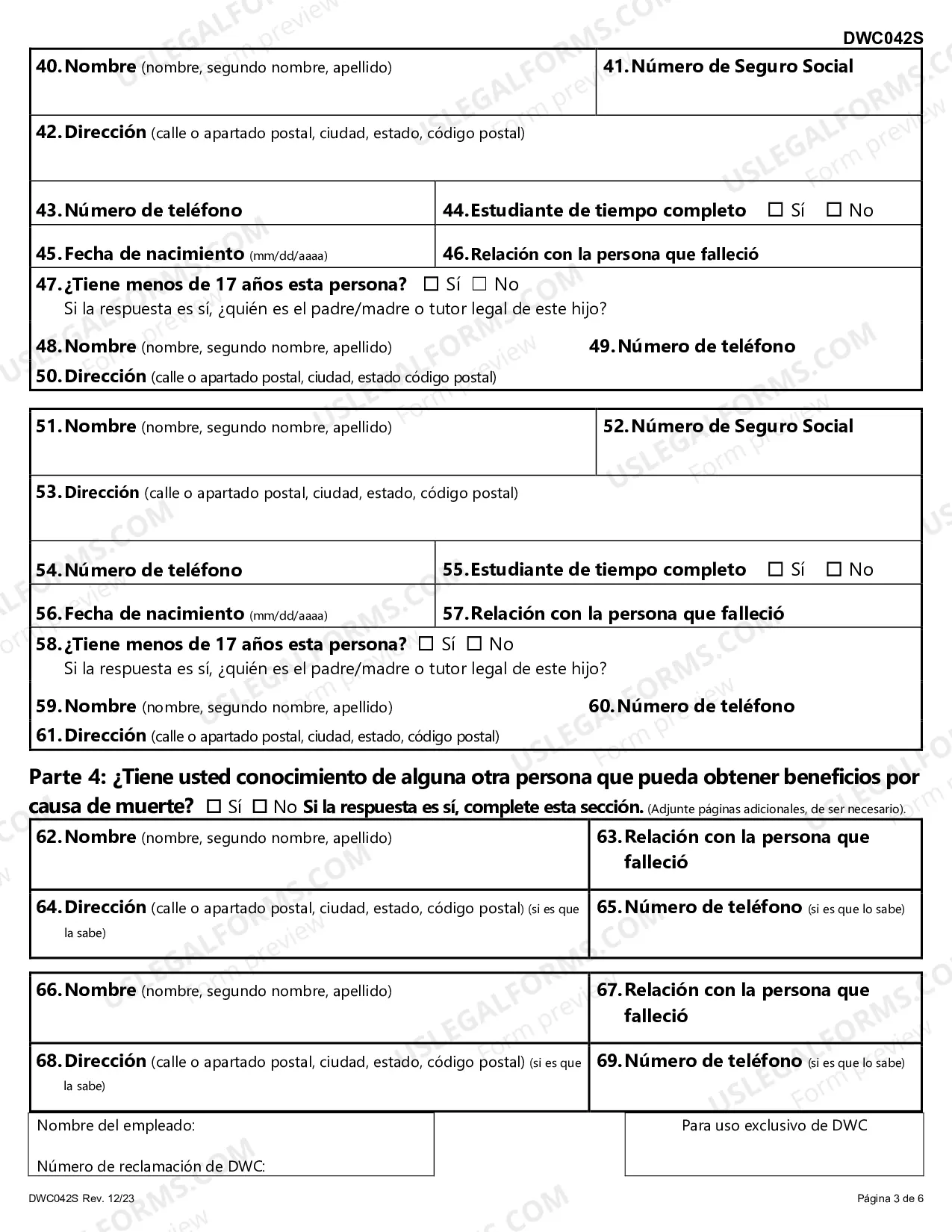 Preview Reclamacion para Obtener Beneficios de Compensacion para Trabajadores por Causa de Muerte