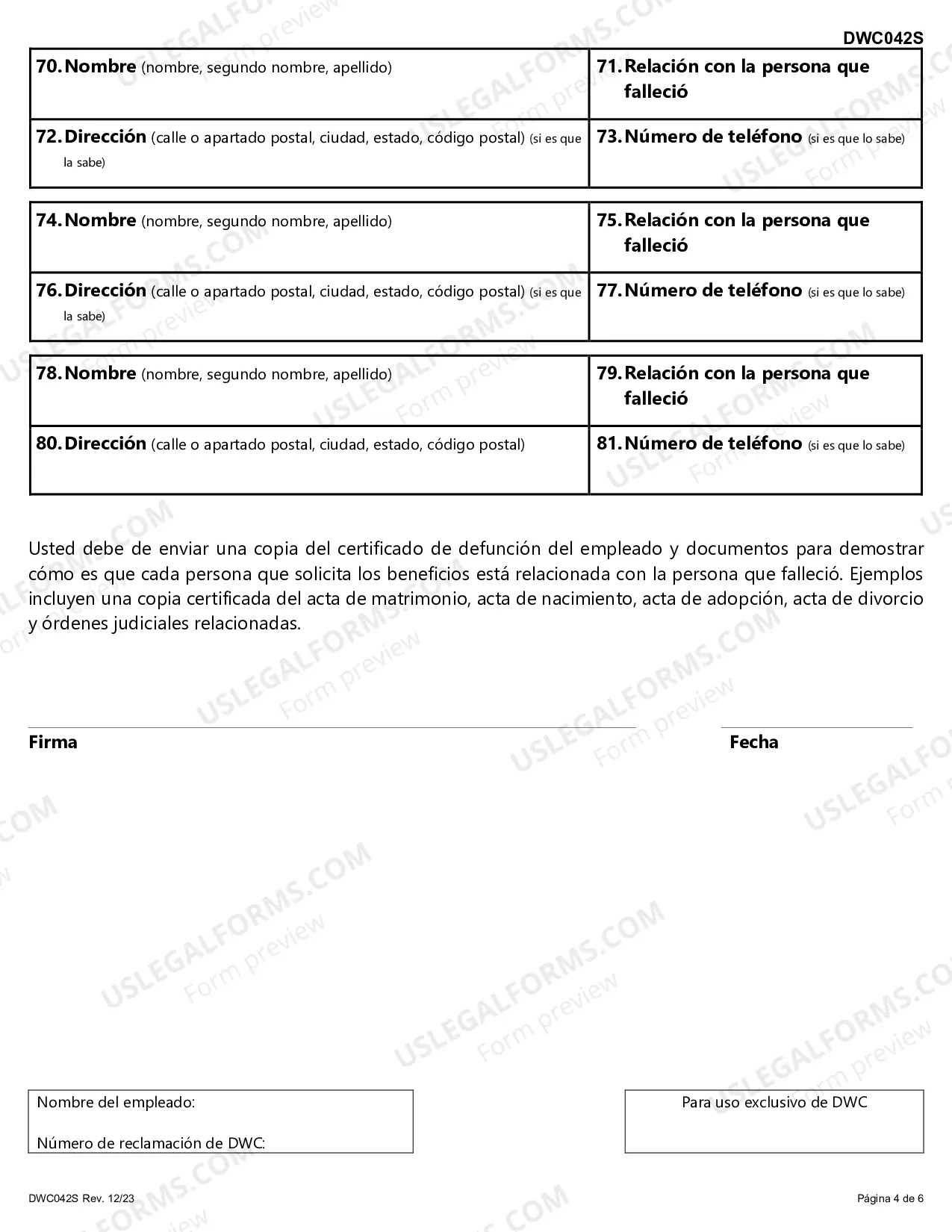 Preview Reclamacion para Obtener Beneficios de Compensacion para Trabajadores por Causa de Muerte