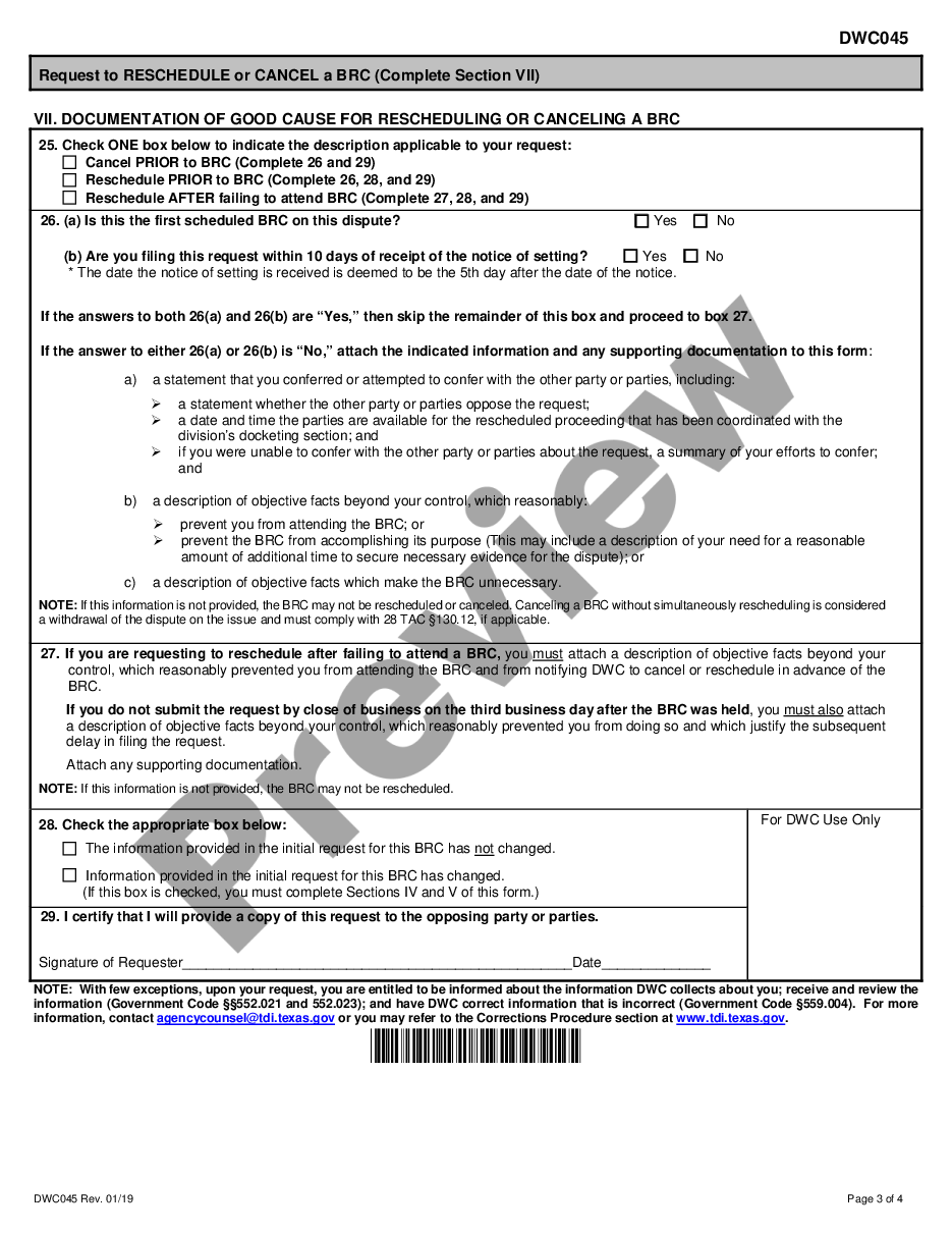 form Request For Benefit Review for Workers' Compensation preview