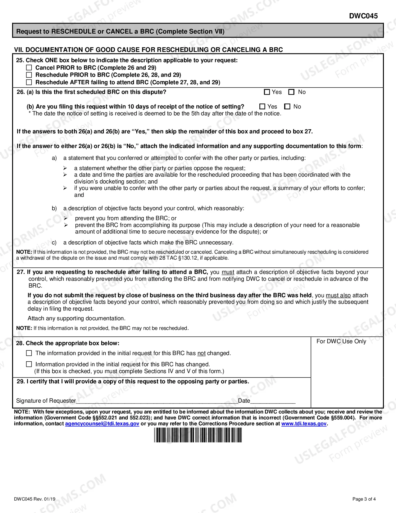 Preview Request To Schedule, Reschedule, Or Cancel A Benefit Review Conference (BRC)