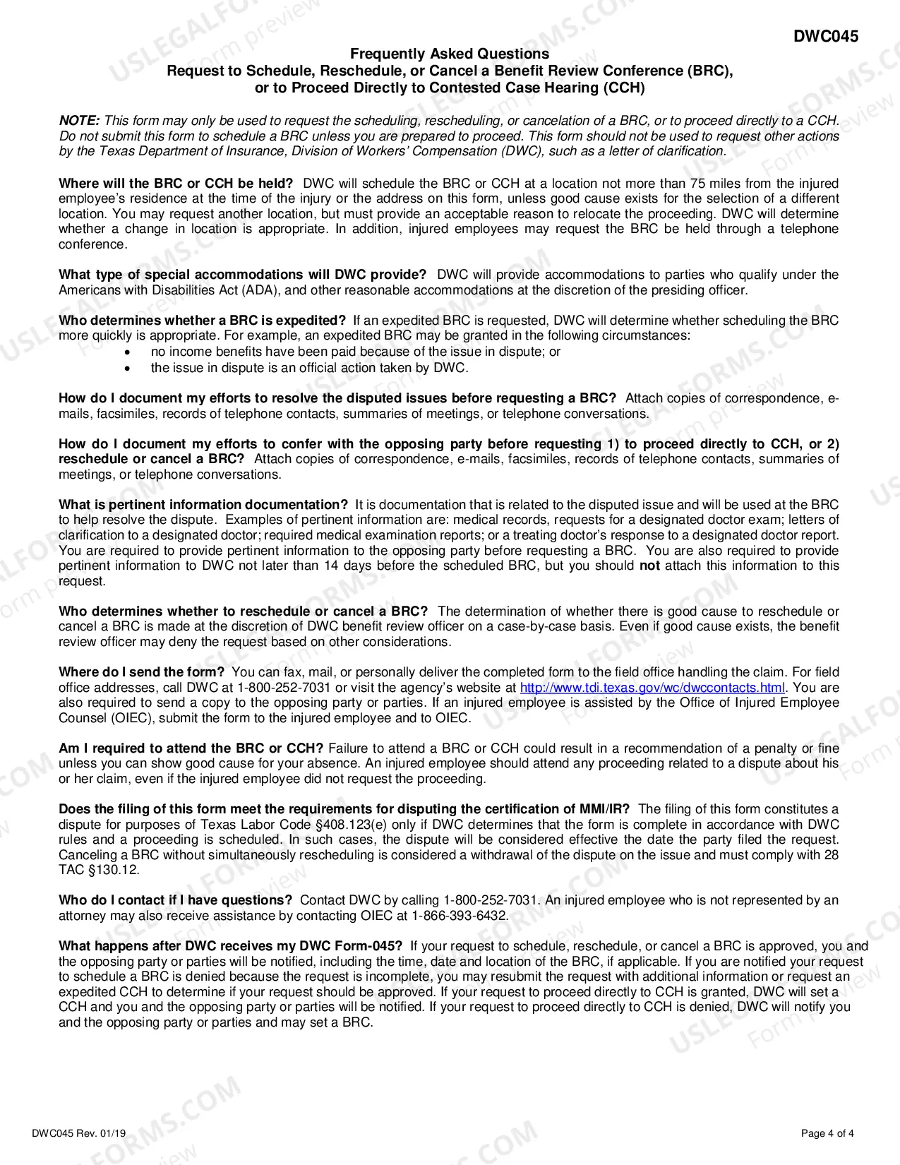 Preview Request To Schedule, Reschedule, Or Cancel A Benefit Review Conference (BRC)