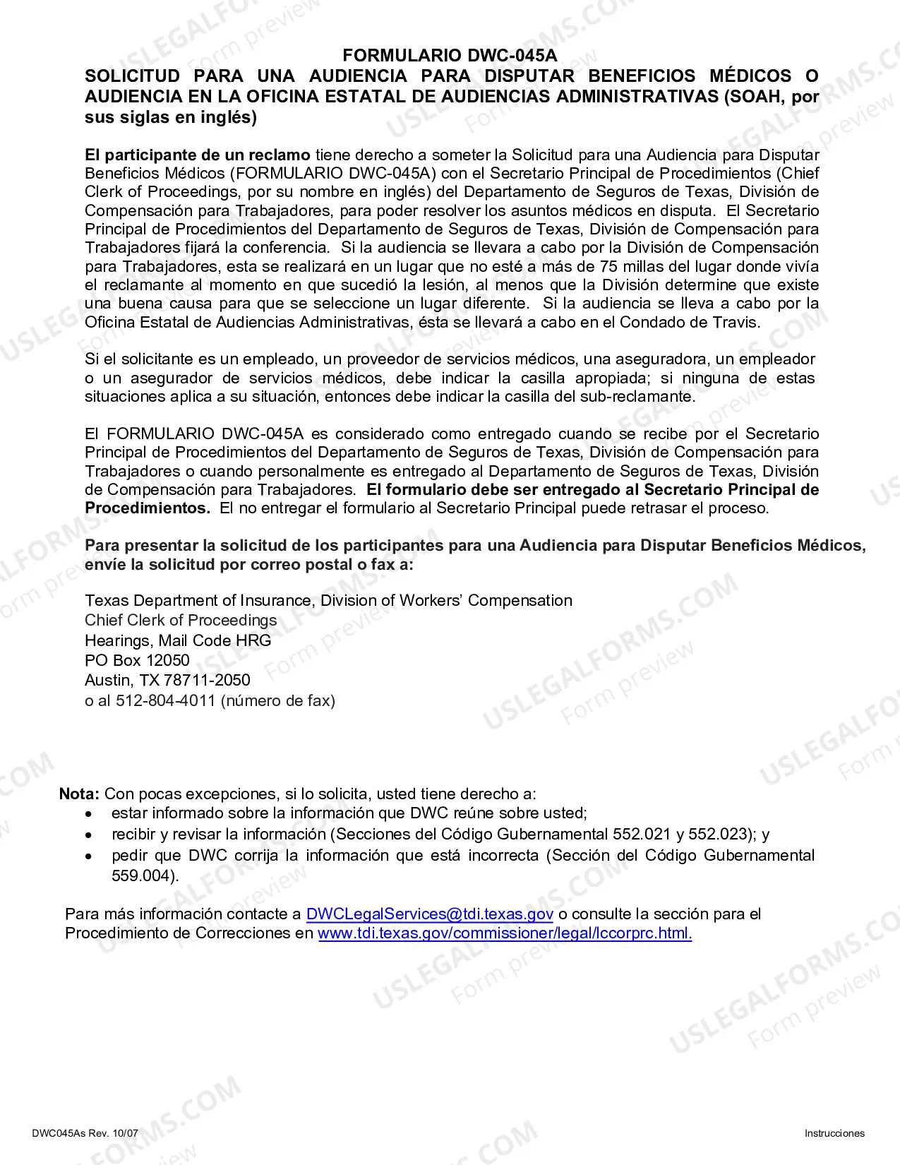Preview Solicitud para una Audiencia para Disputar Beneficios Medicos o Audiencia en la Oficina Estatal de Audiencias Administrativas (SOAH, por sus Siglas en Ingles)