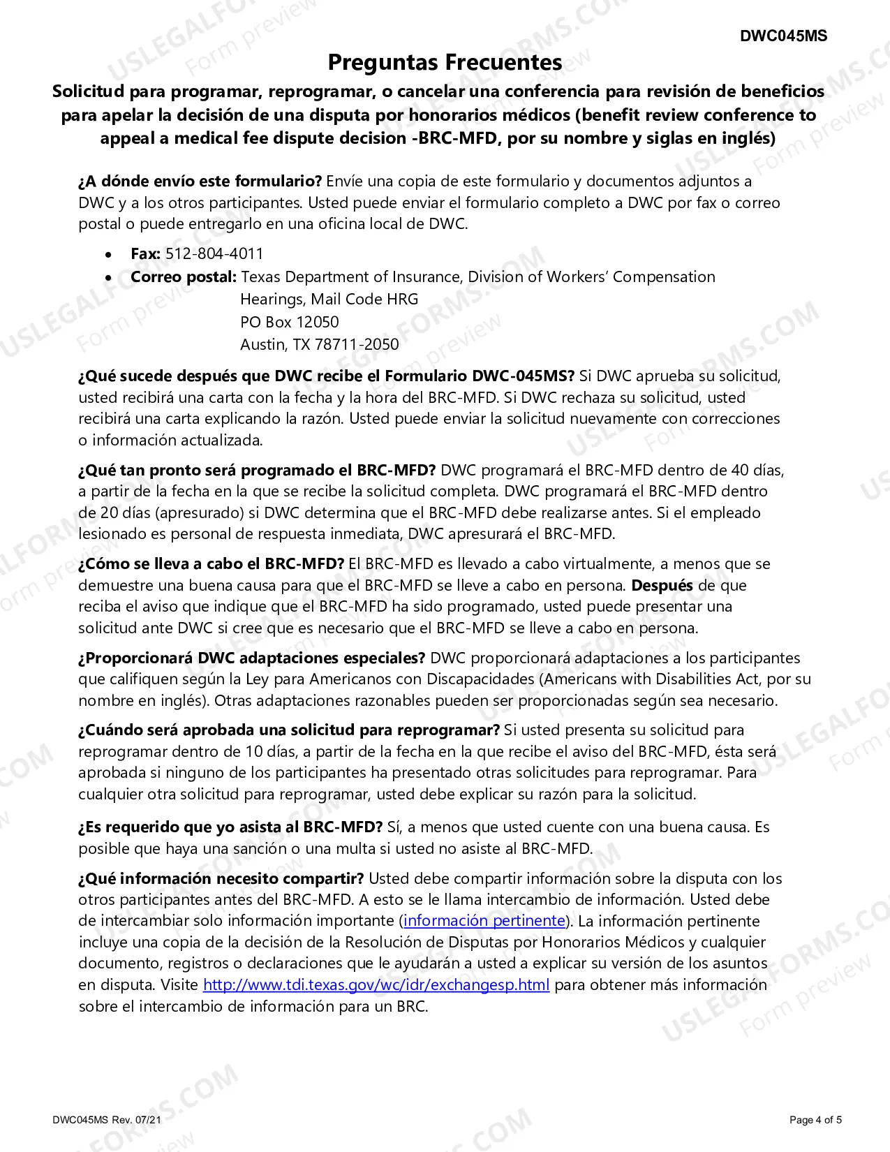 Preview Request To Schedule, Reschedule, Or Cancel A Benefit Review Conference To Appeal A Medical Fee Dispute Decision
