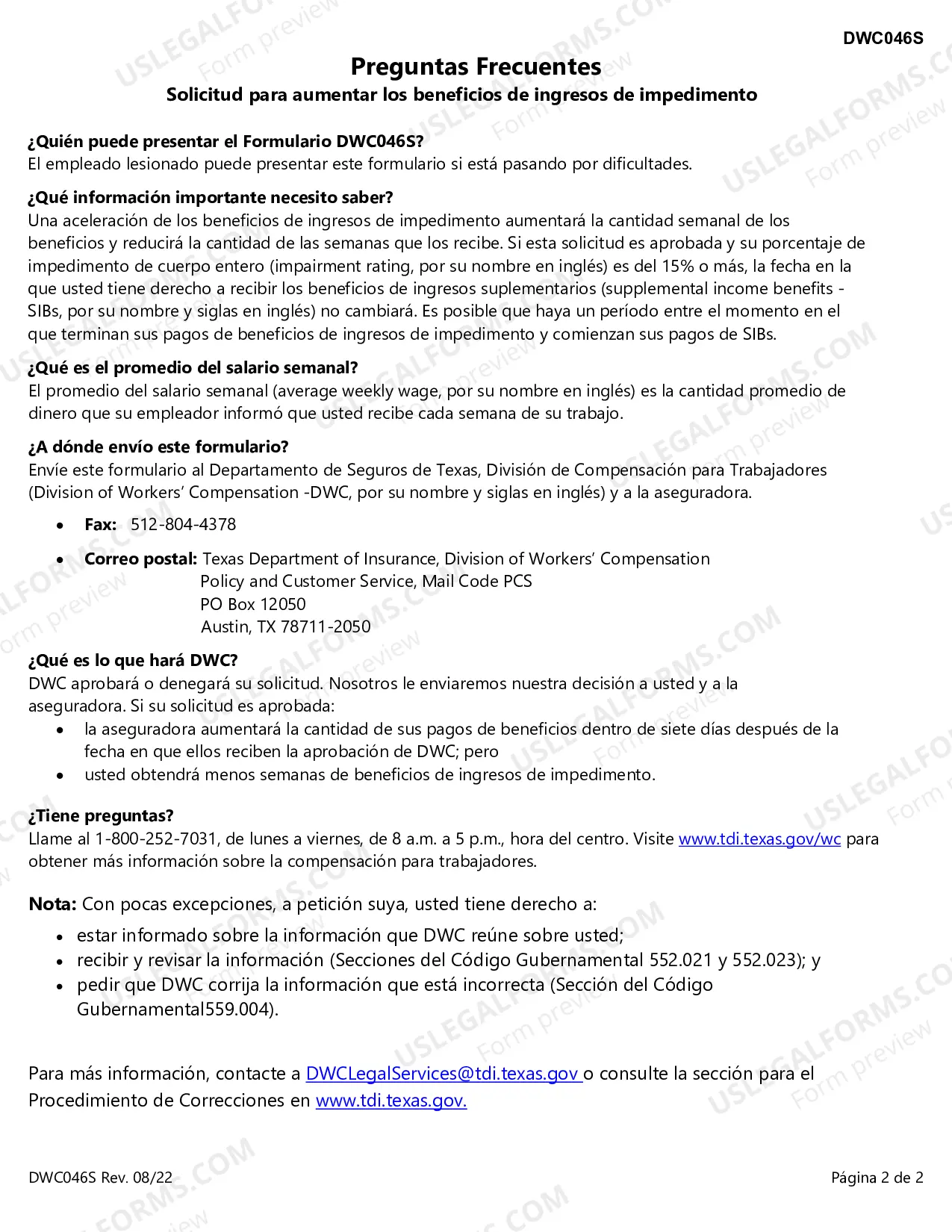 Preview Employees Request For Acceleration of Impairment Income Benefits (Spanish)