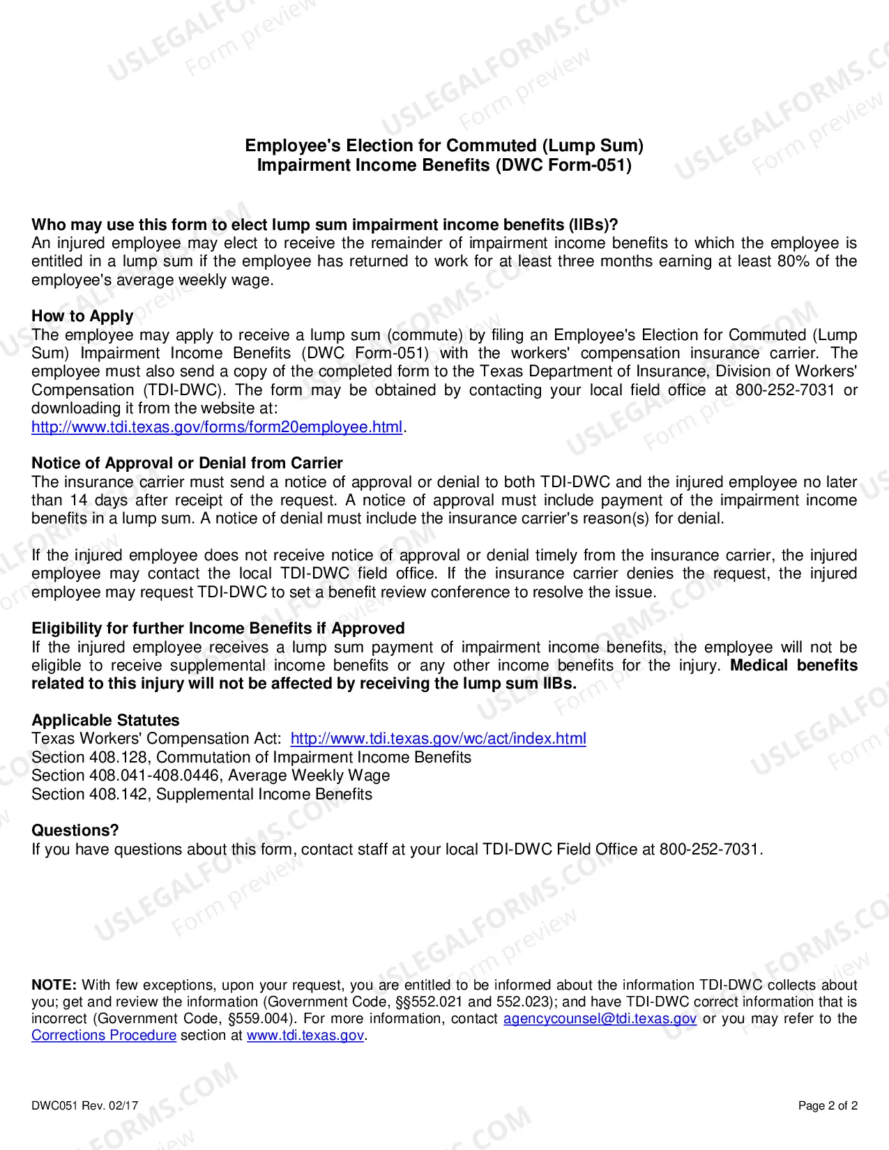 Preview Employees Election For Commuted (Lump Sum) Impairment Income Benefits