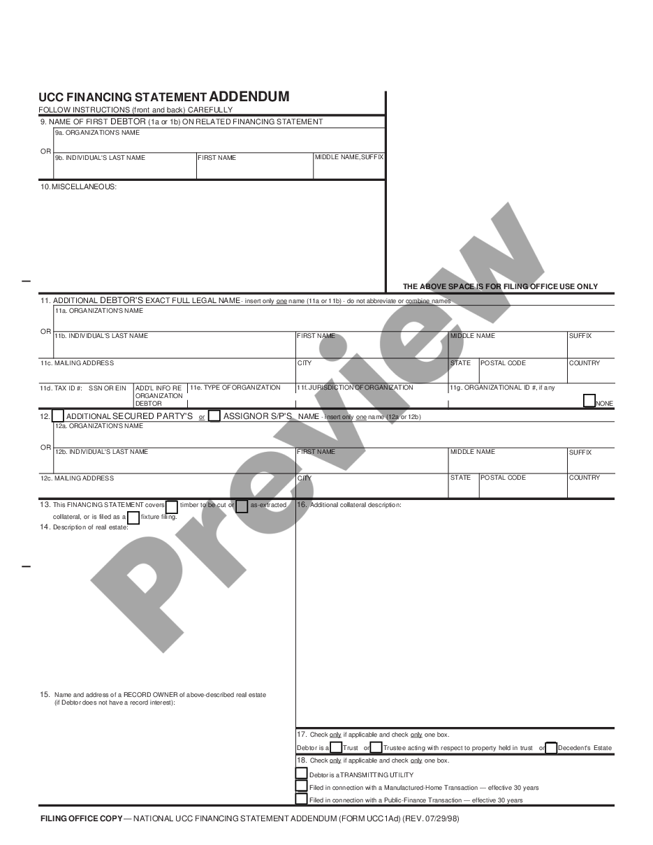 Texas UCC1 AD Financing Statement Texas Ucc Statement Request Form 
