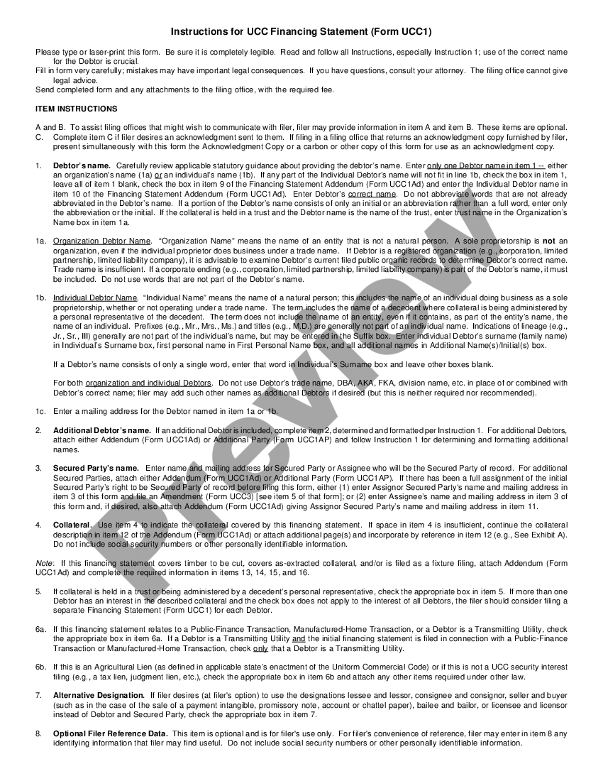 Texas UCC1 Financing Statement - Ucc Filing Texas | US Legal Forms