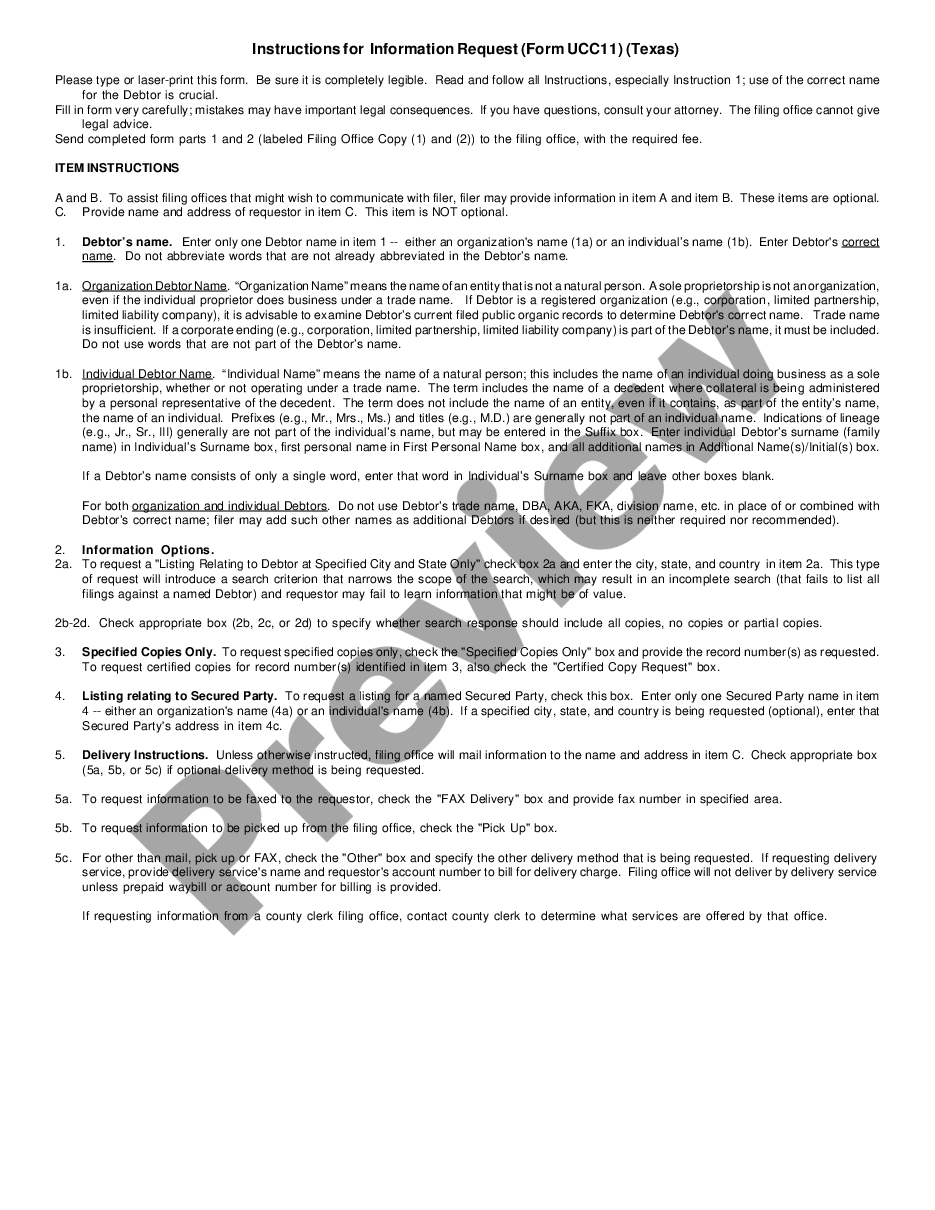 page 1 Texas UCC11 Request for Information preview