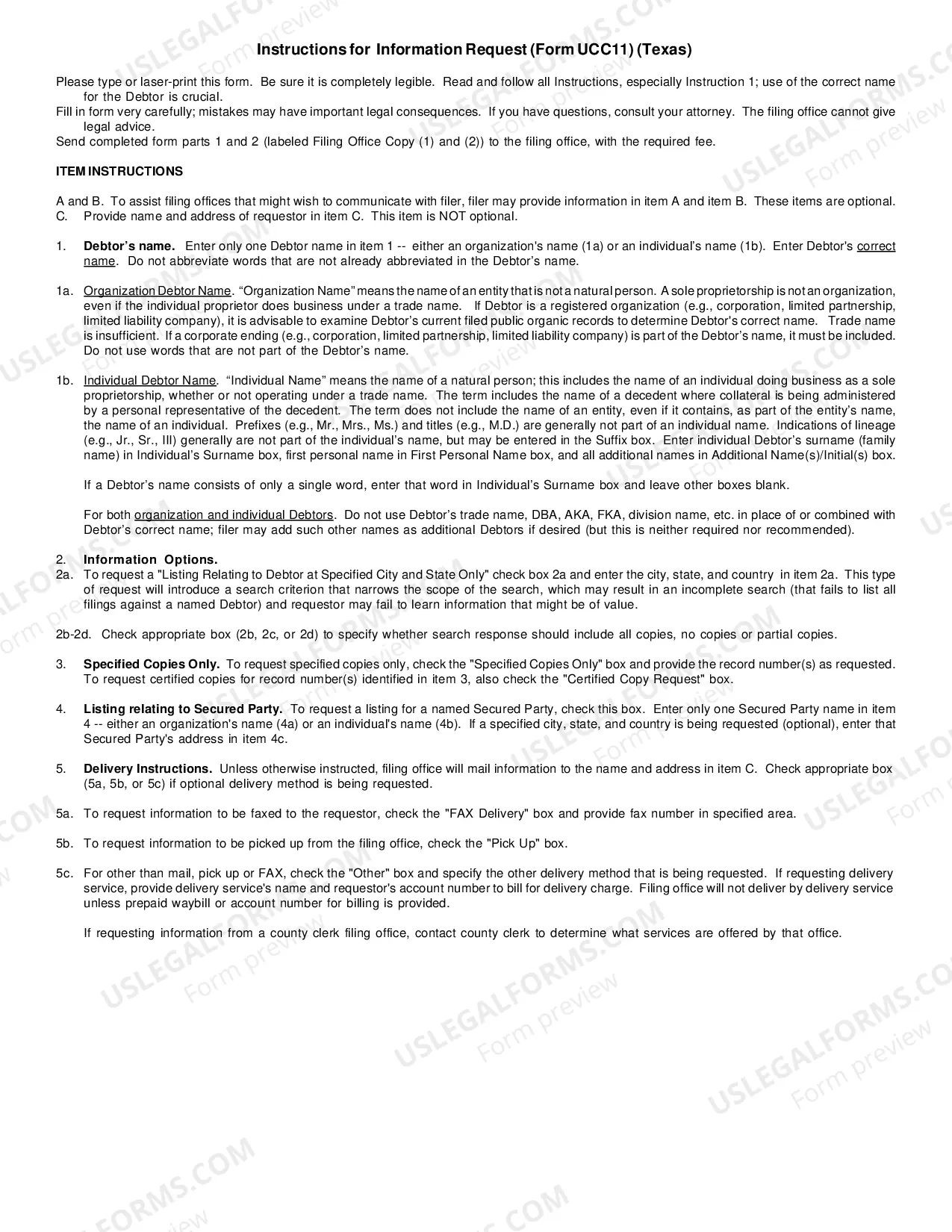 Preview Texas UCC11 Request for Information