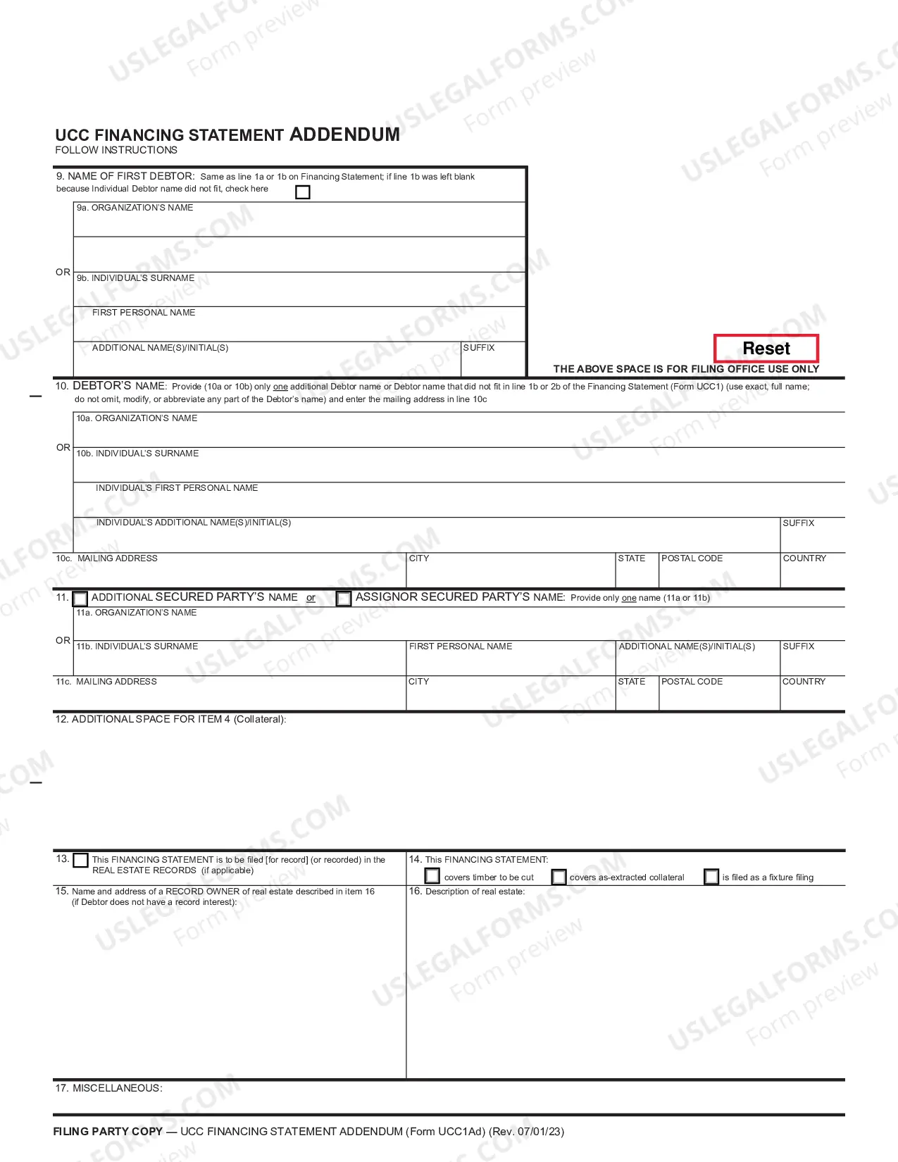 Preview UCC1Ad Financing Statement Addendum