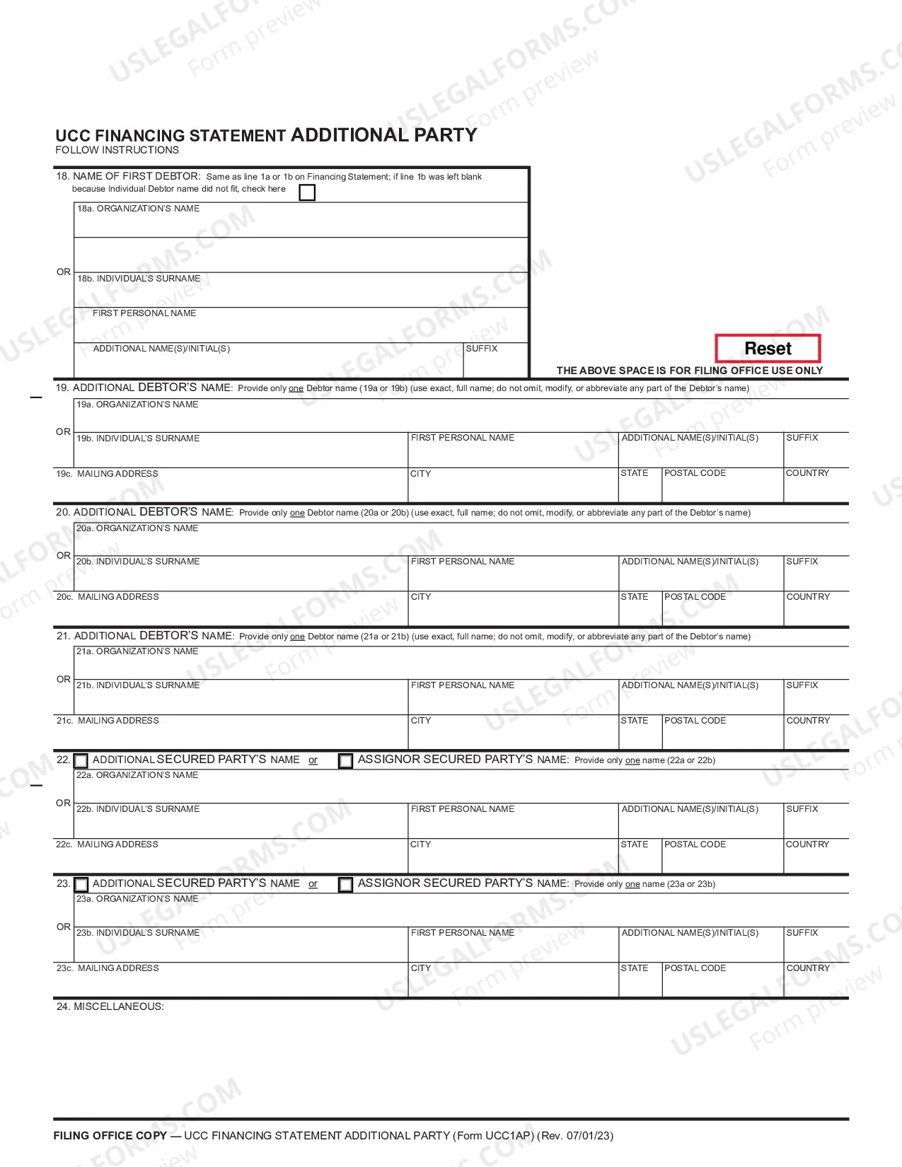 Preview UCC1AP Financing Statement Additional Party