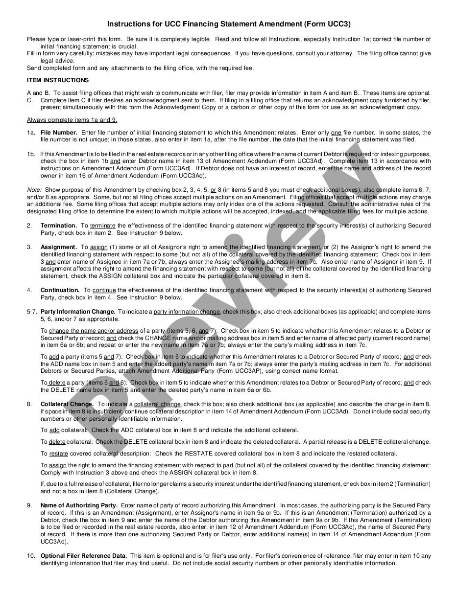 page 1 Texas UCC3 Financing Statement Amendment preview
