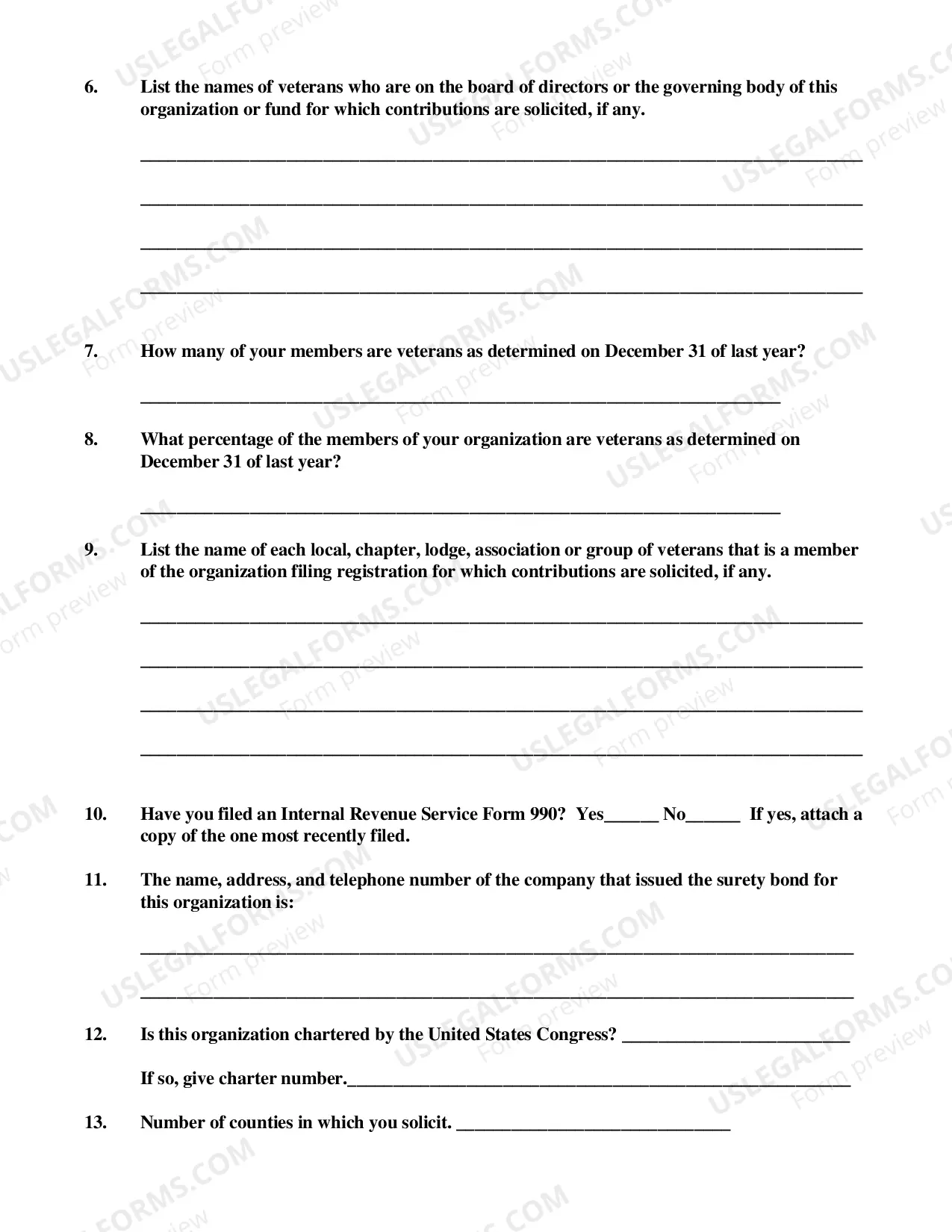 Preview Veterans Organization Solicitation Registration Statement