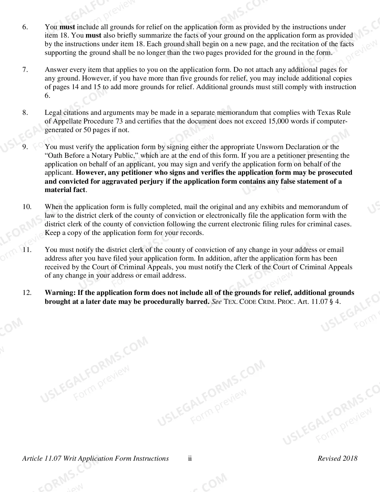 Preview Application for Writ of Habeas Corpus (Criminal)