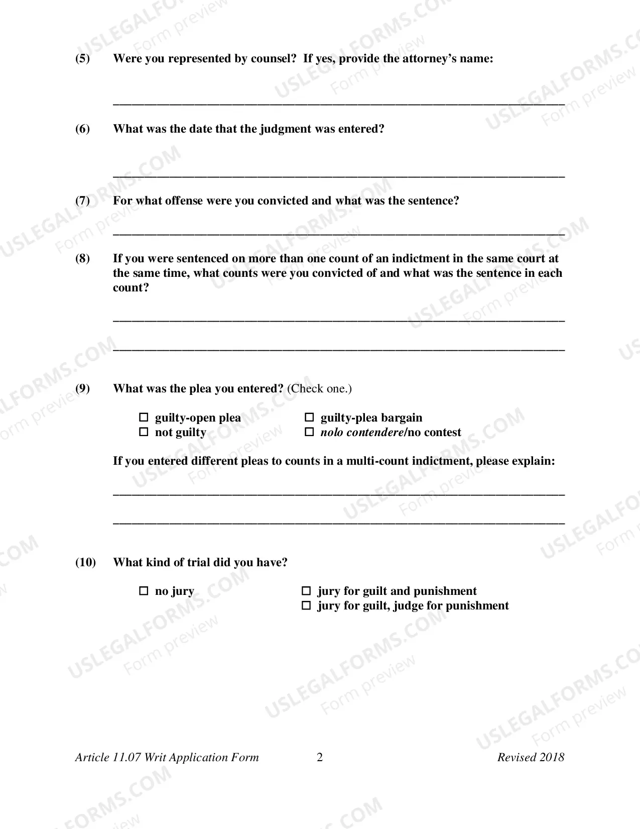 Preview Application for Writ of Habeas Corpus (Criminal)