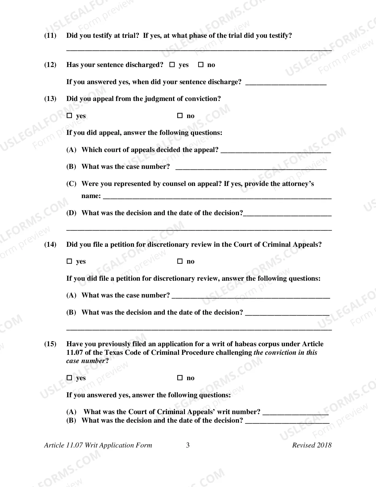 Preview Application for Writ of Habeas Corpus (Criminal)