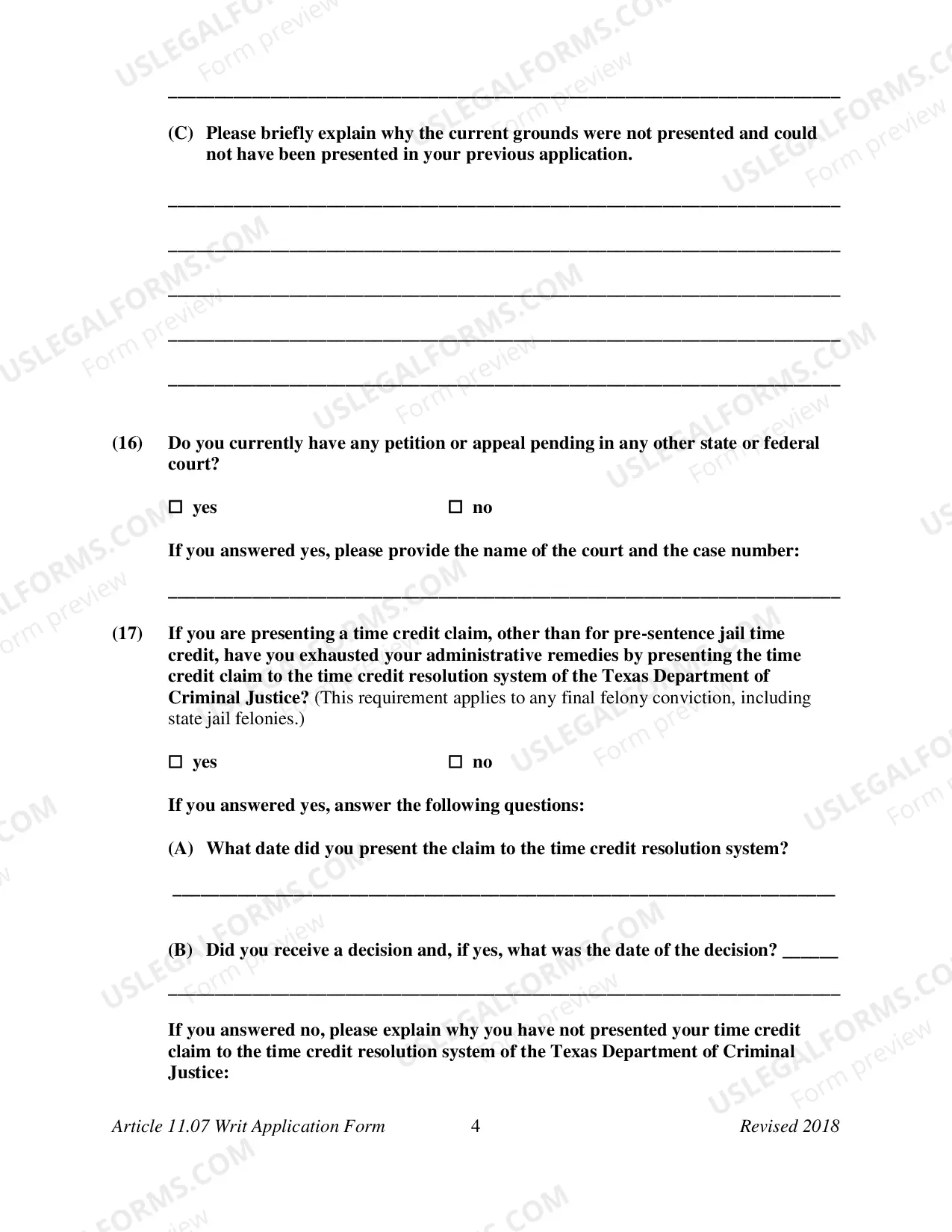 Preview Application for Writ of Habeas Corpus (Criminal)