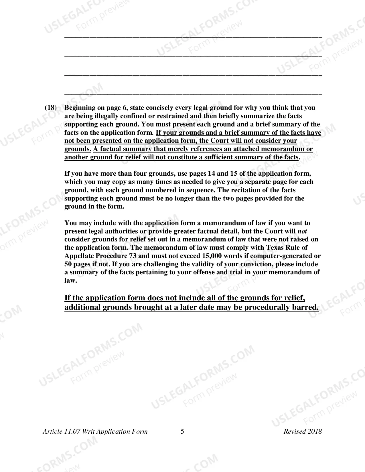 Preview Application for Writ of Habeas Corpus (Criminal)