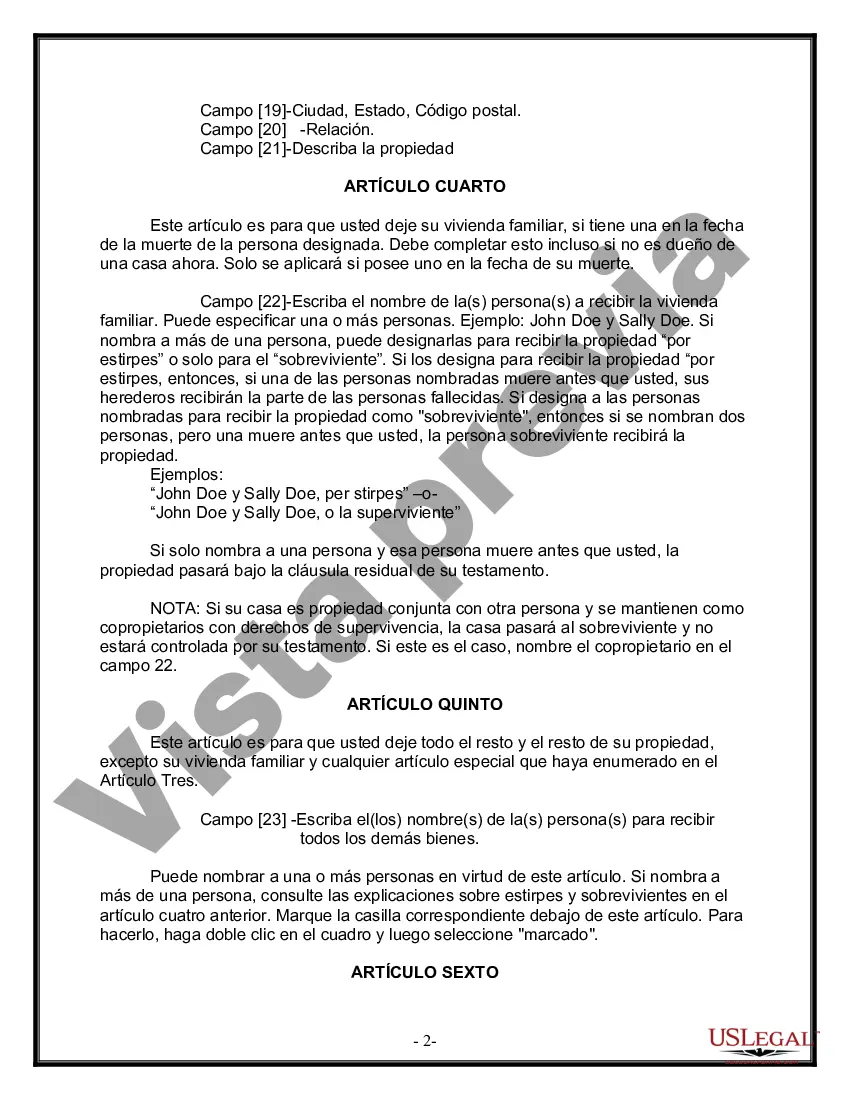 Preview Formulario de última voluntad y testamento legal para persona soltera sin hijos