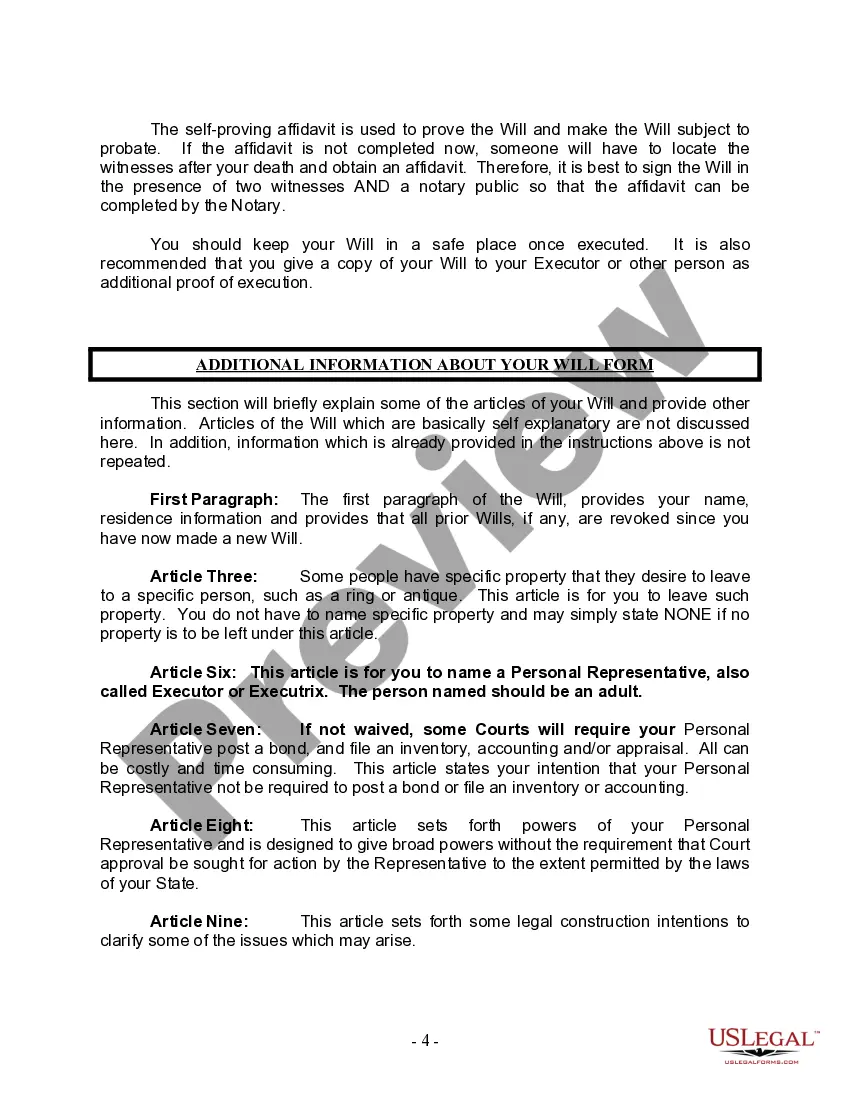 Preview Last Will and Testament for Single Person with No Children