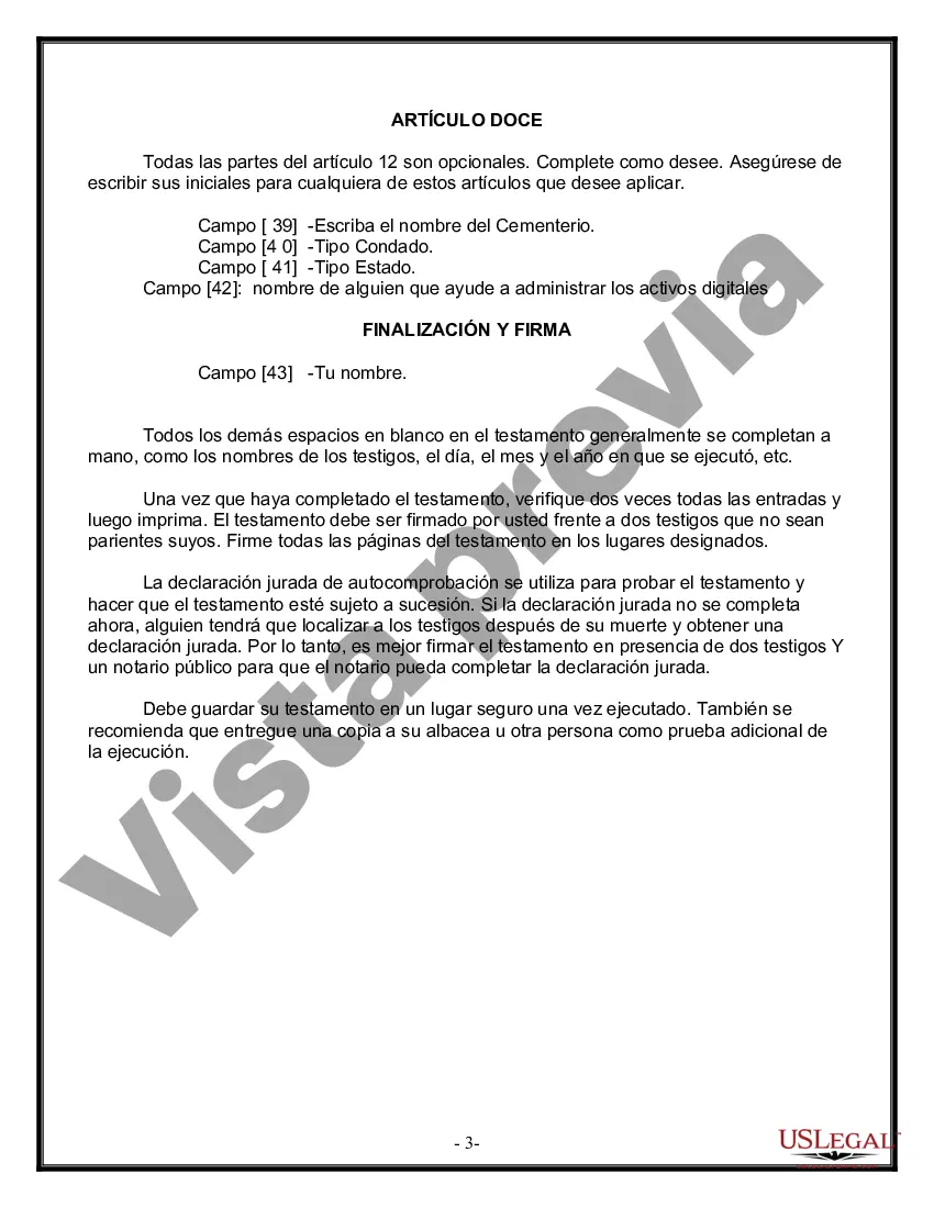 Preview Formulario Legal de Última Voluntad y Testamento para una Persona Soltera con Hijos Menores