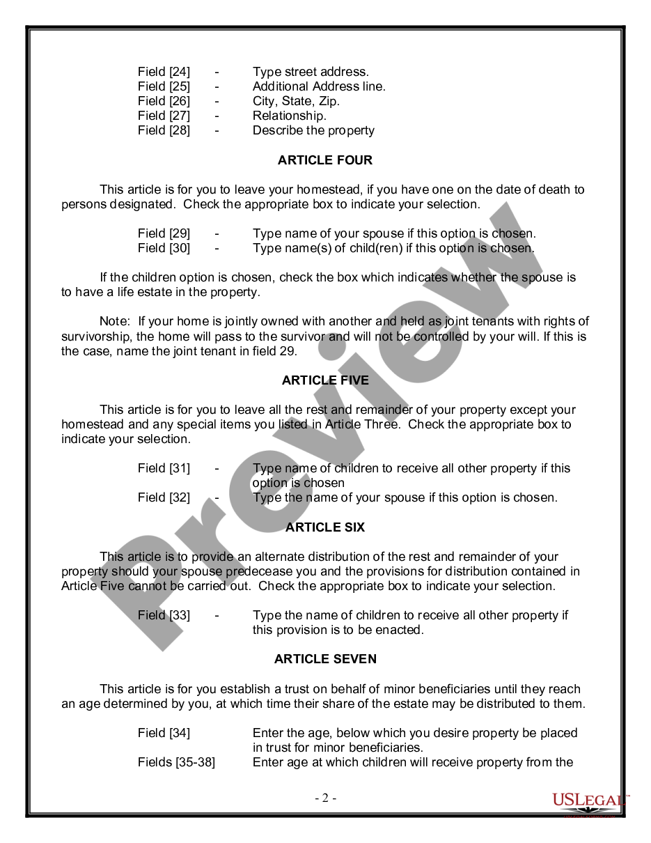 page 1 Legal Last Will and Testament for Married Person with Minor Children from Prior Marriage preview