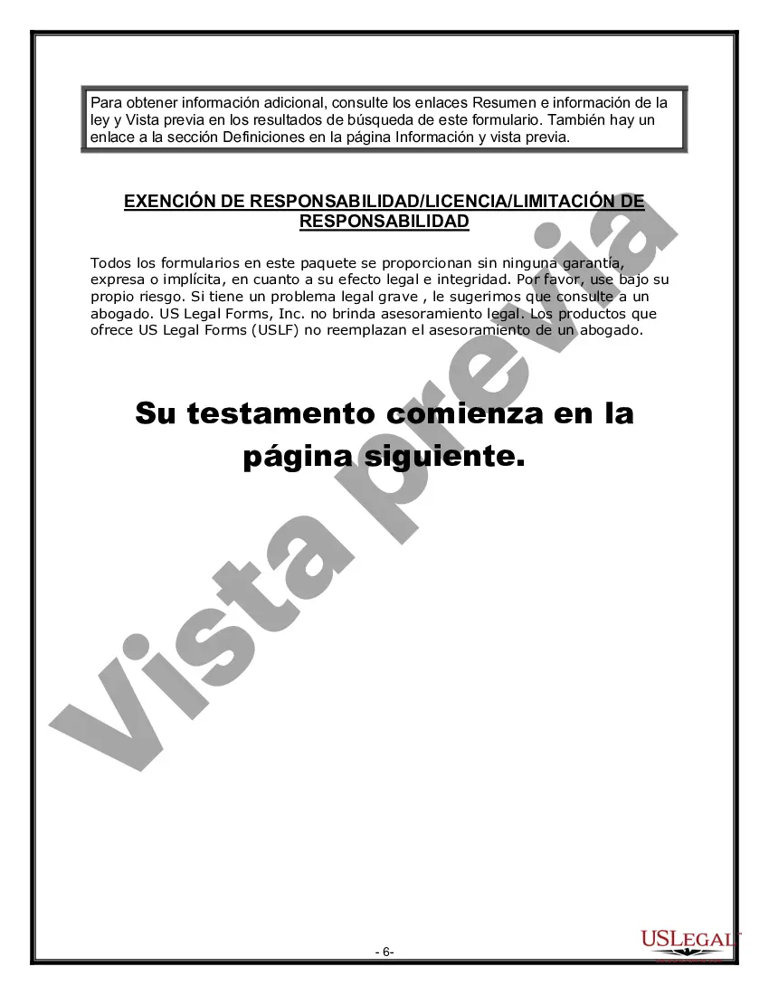 Preview Formulario de última voluntad y testamento legal para personas divorciadas que no se han vuelto a casar con hijos adultos