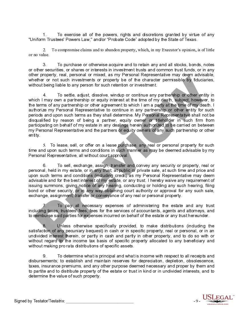 Preview Last Will and Testament for Divorced Person Not Remarried with No Children