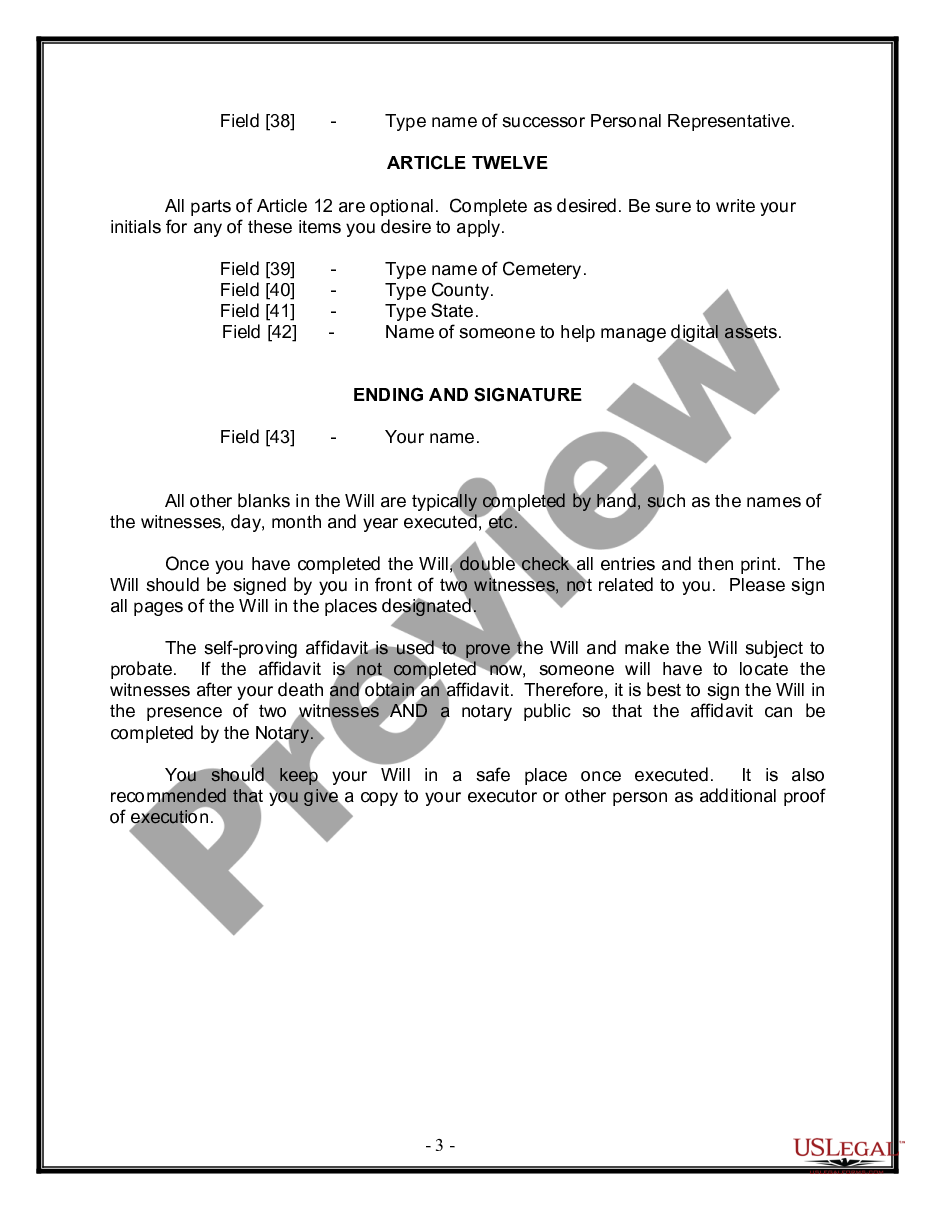 page 2 Legal Last Will and Testament Form for Divorced Person not Remarried with Minor Children preview