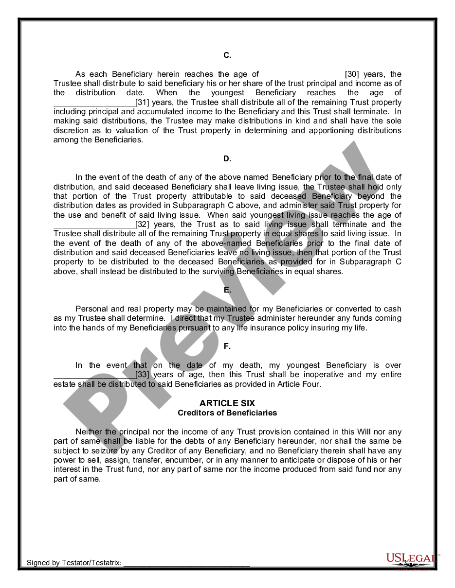 page 8 Legal Last Will and Testament Form for Divorced Person not Remarried with Minor Children preview