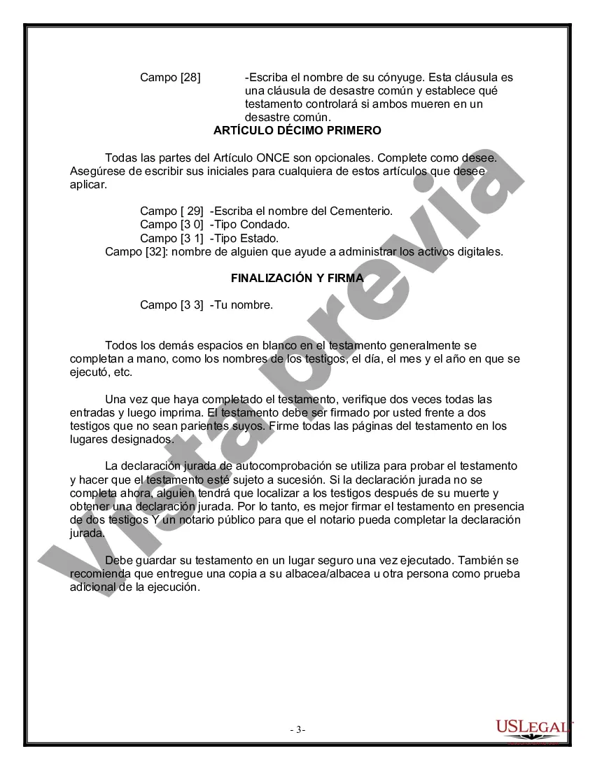 Preview Paquete de Voluntades Mutuas con Últimas Voluntades y Testamentos para Pareja Casada sin Hijos