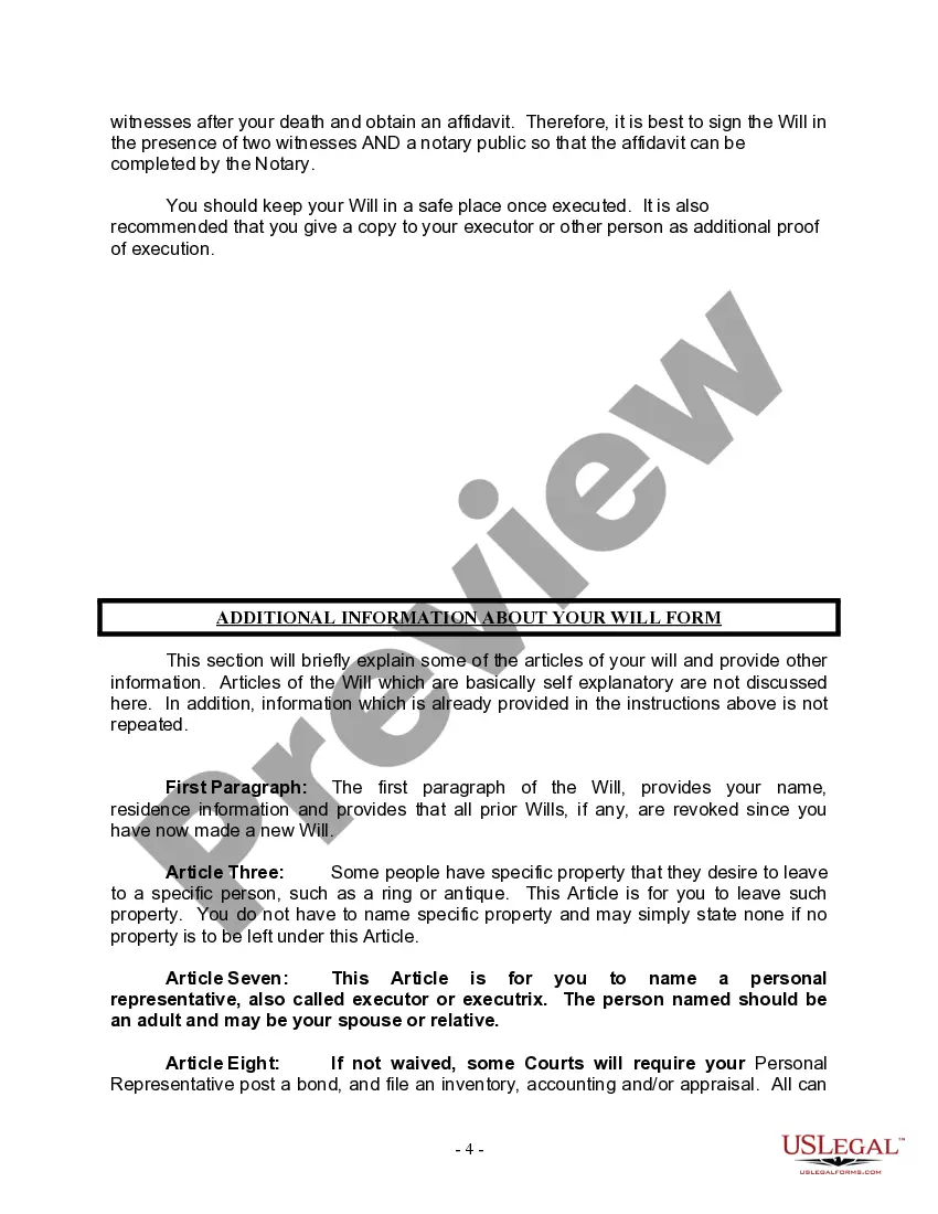 Preview Last Will and Testament for a Married Person with No Children