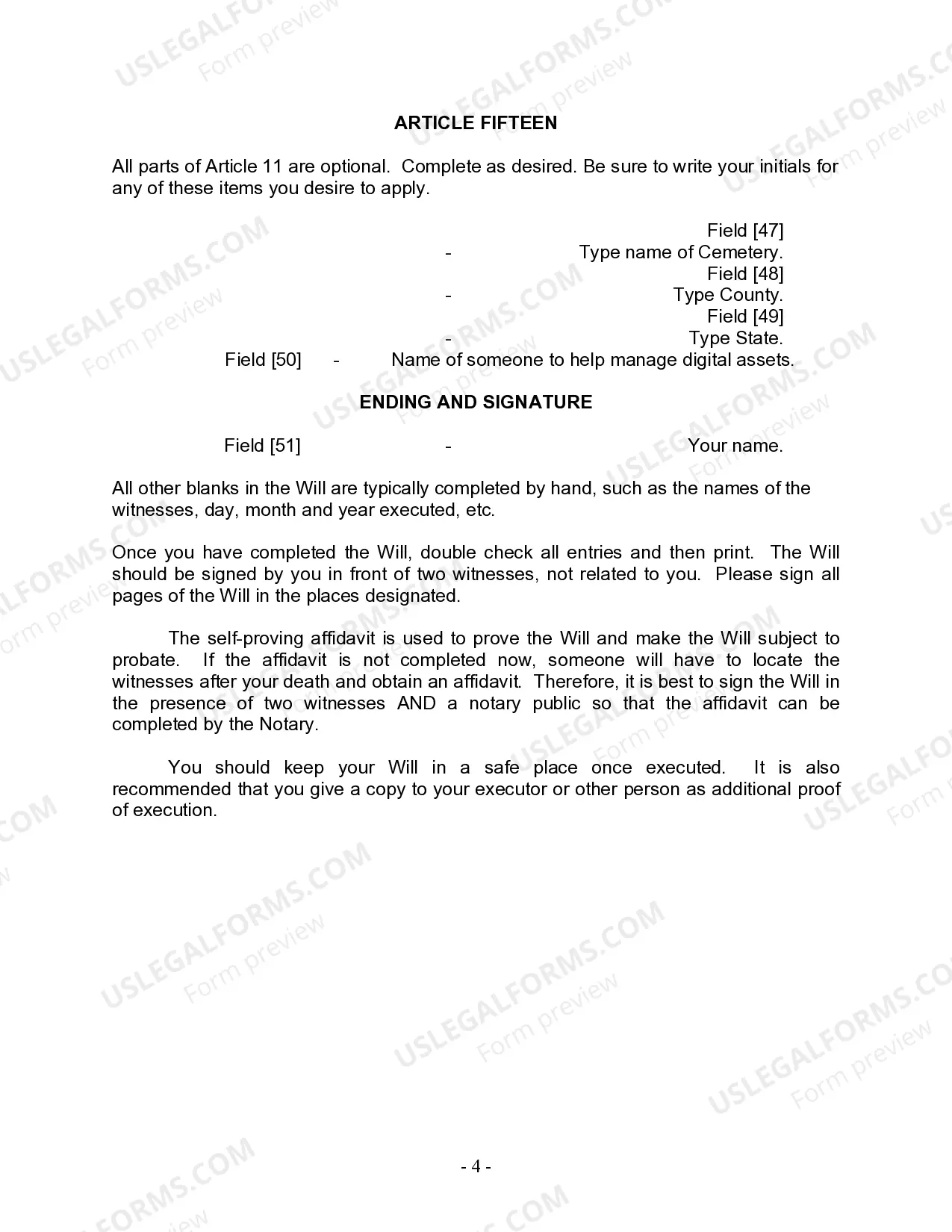 Preview Last Will and Testament for Married Person with Minor Children